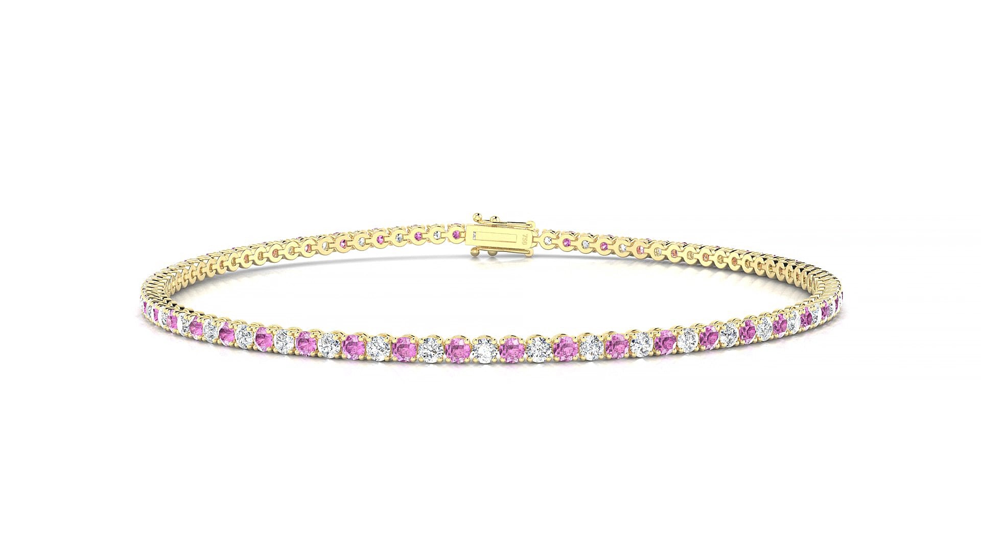 Firenze 1-1 | 18k Yellow Gold 1.7 mm Round Natural Pink Sapphire & Diamond 15 cm Tennis Bracelet