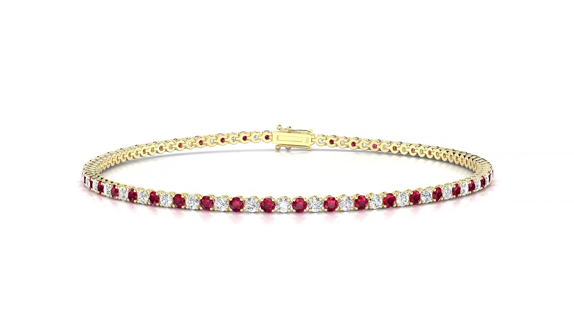 Firenze 1-1 | 18k Yellow Gold 1.7 mm Round Natural Ruby & Diamond 16 cm Tennis Bracelet