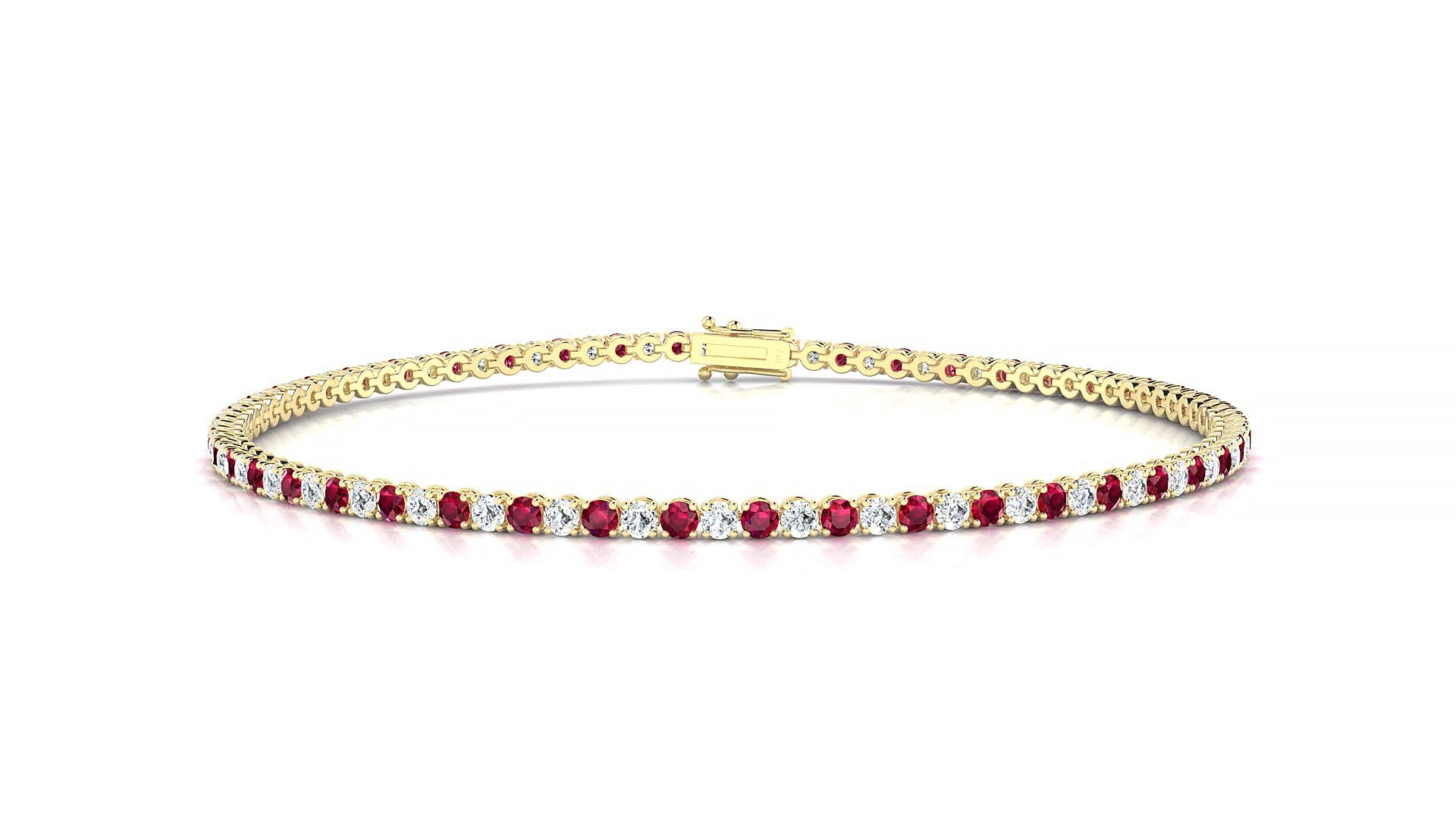 Firenze 1-1 | 18k Yellow Gold 1.7 mm Round Natural Ruby & Diamond Tennis Bracelet