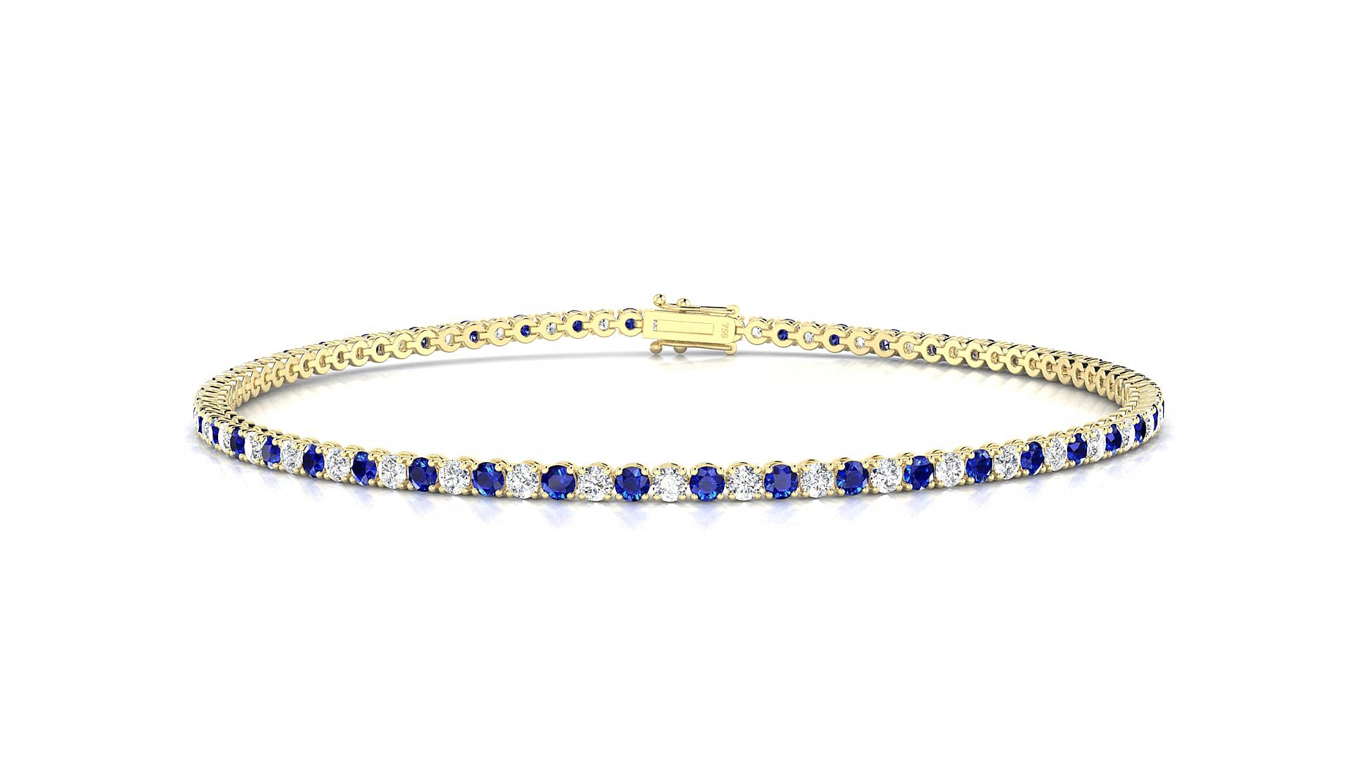 Firenze 1-1 | 18k Yellow Gold 1.7 mm Round Natural Sapphire & Diamond 15 cm Tennis Bracelet