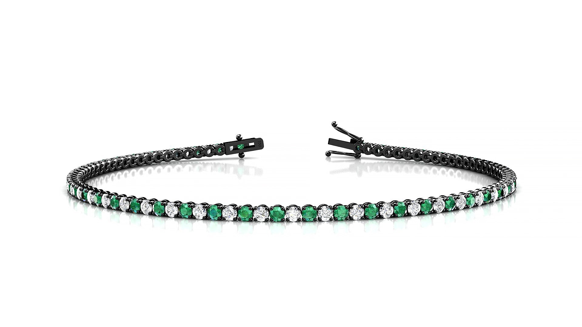 Firenze 1-1 | 18k Black Gold 1.7 mm Round Natural Emerald & Diamond 16 cm Tennis Bracelet