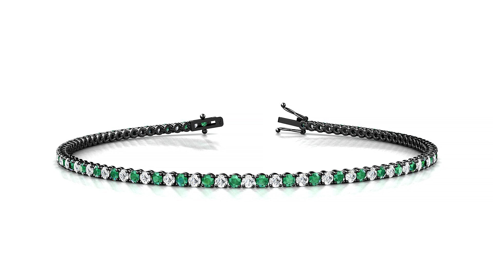 Firenze 1-1 | 18k Black Gold 1.7 mm Round Natural Emerald & Diamond Tennis Bracelet