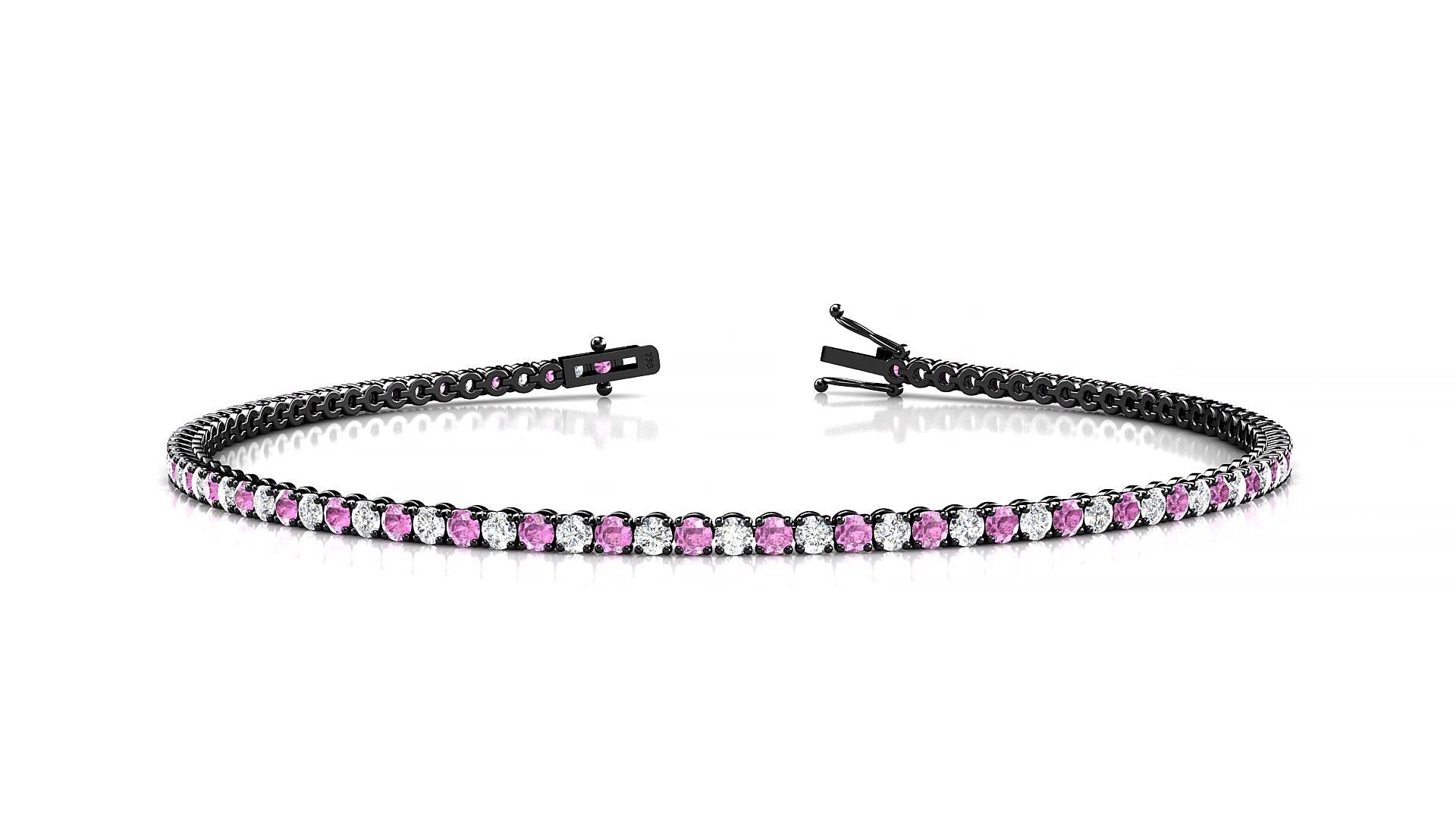 Firenze 1-1 | 18k Black Gold 1.7 mm Round Natural Pink Sapphire & Diamond 17 cm Tennis Bracelet