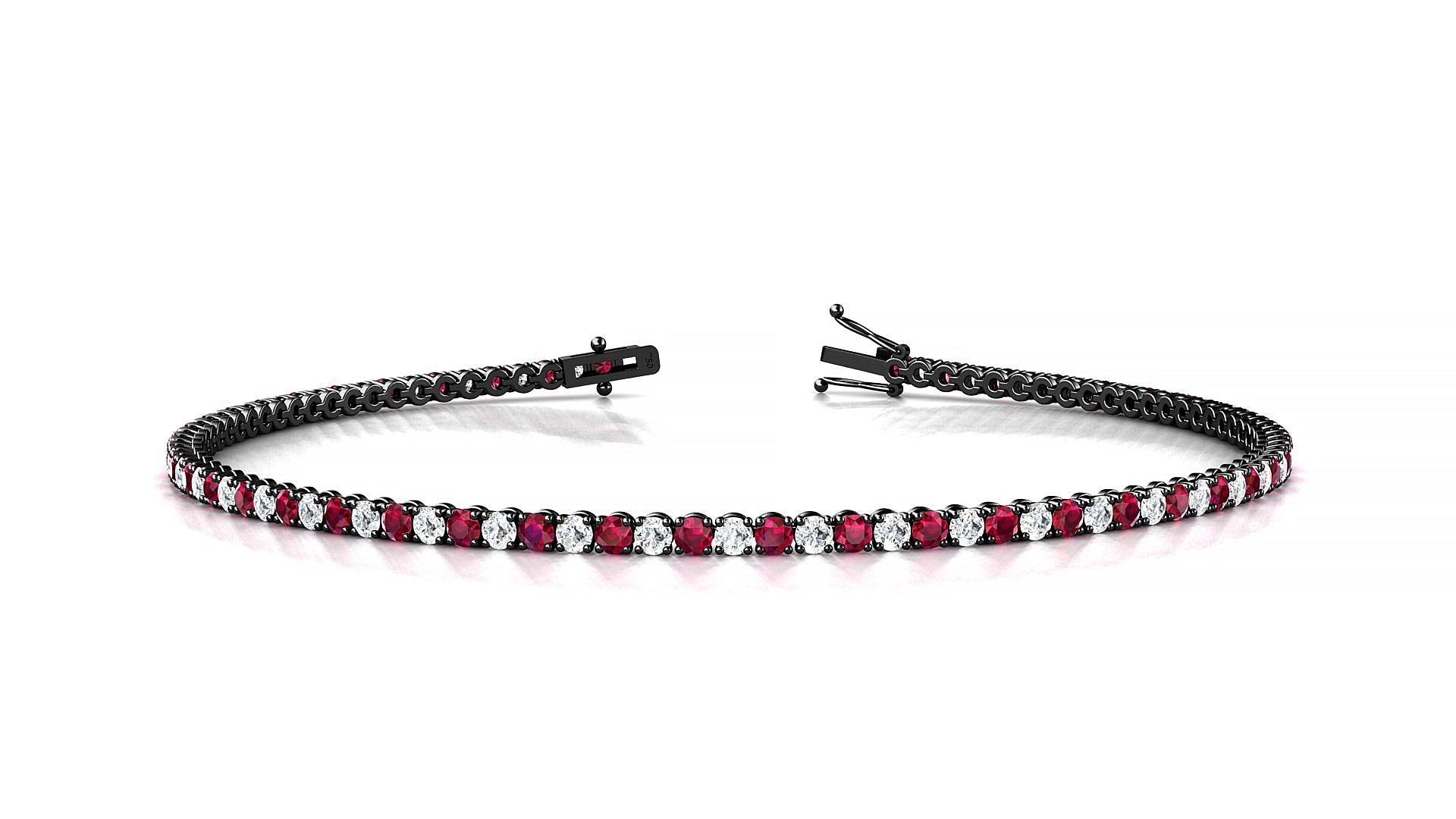 Firenze 1-1 | 18k Black Gold 1.7 mm Round Natural Ruby & Diamond Tennis Bracelet