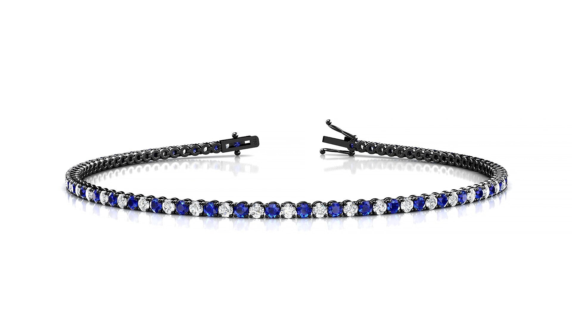 Firenze 1-1 | 18k Black Gold 1.7 mm Round Natural Sapphire & Diamond 19 cm Tennis Bracelet