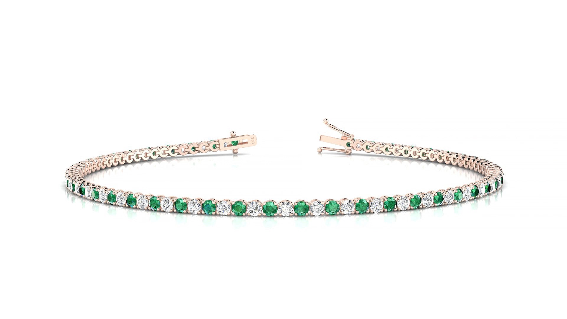 Firenze 1-1 | 18k Rose Gold 1.7 mm Round Natural Emerald & Diamond 19 cm Tennis Bracelet