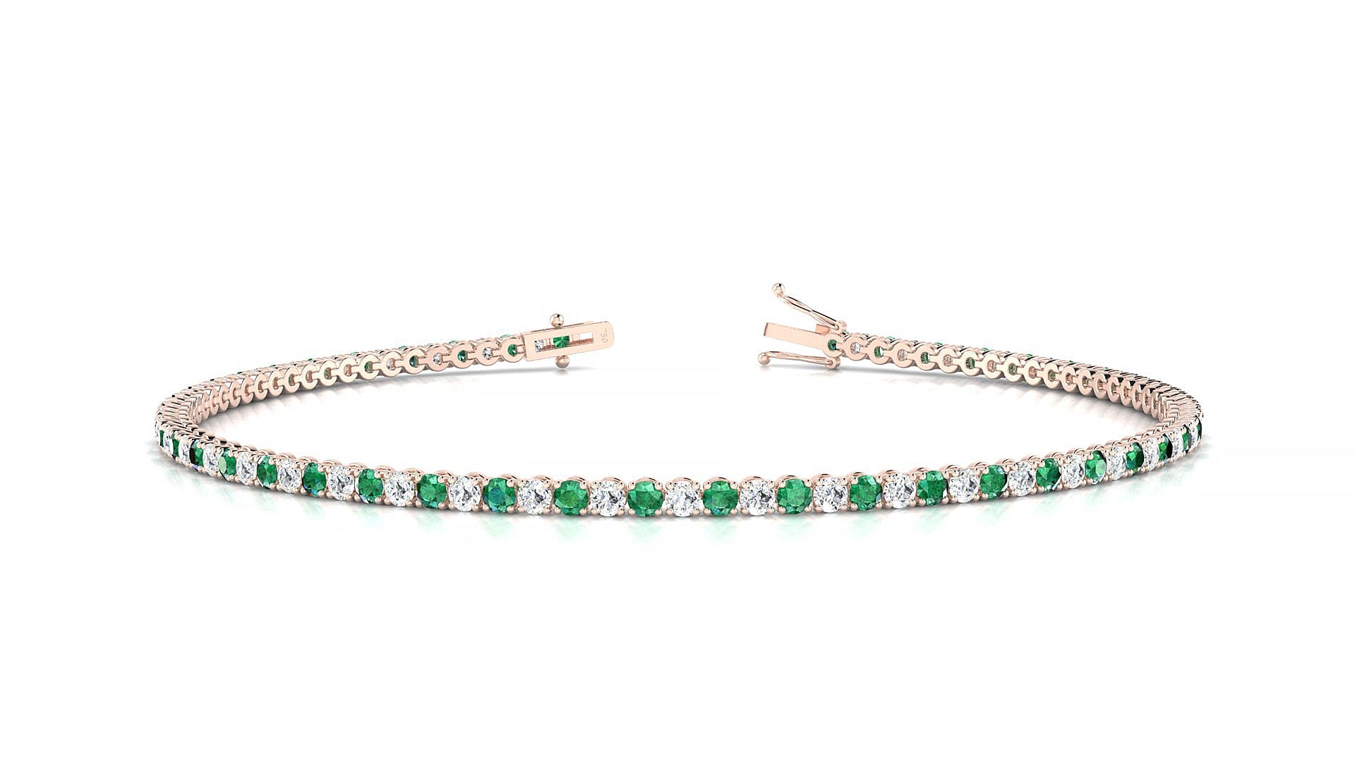 Firenze 1-1 | 18k Rose Gold 1.7 mm Round Natural Emerald & Diamond Tennis Bracelet