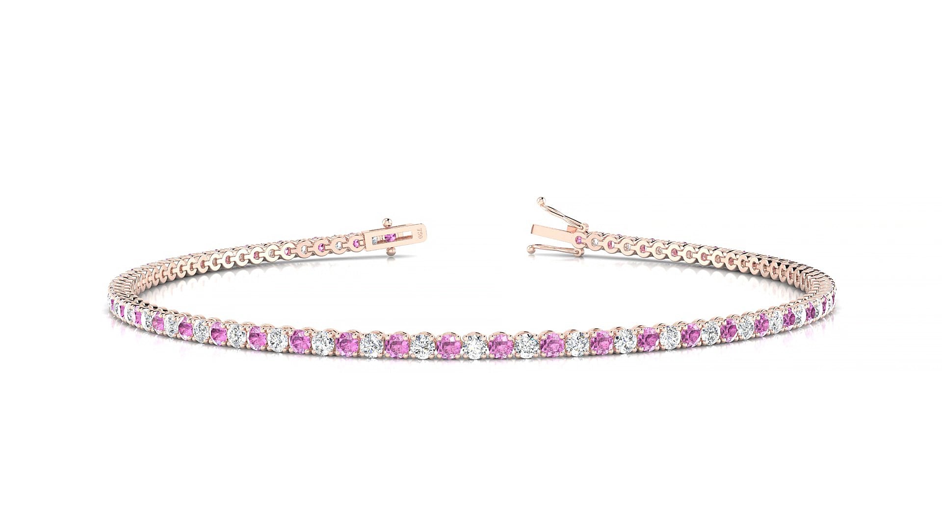 Firenze 1-1 | 18k Rose Gold 1.7 mm Round Natural Pink Sapphire & Diamond 19 cm Tennis Bracelet