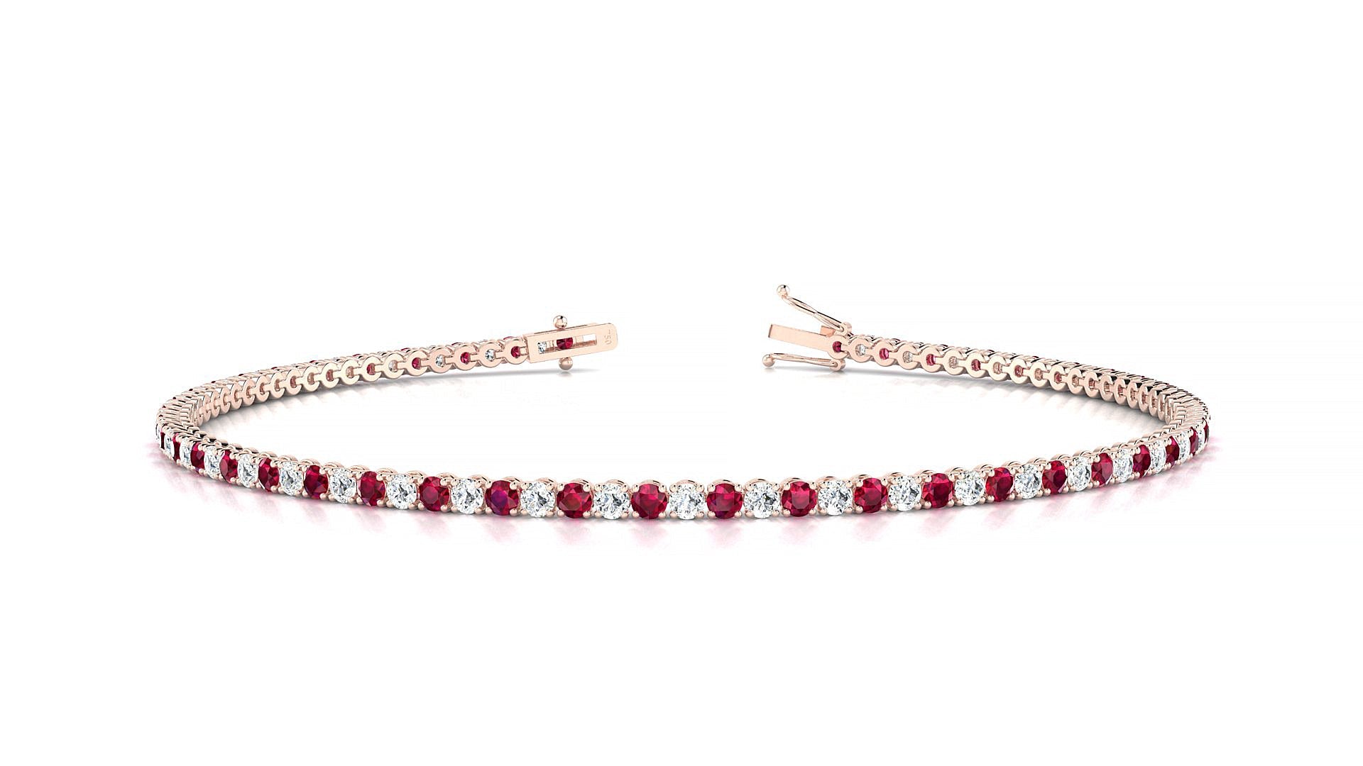 Firenze 1-1 | 18k Rose Gold 1.7 mm Round Natural Ruby & Diamond Tennis Bracelet