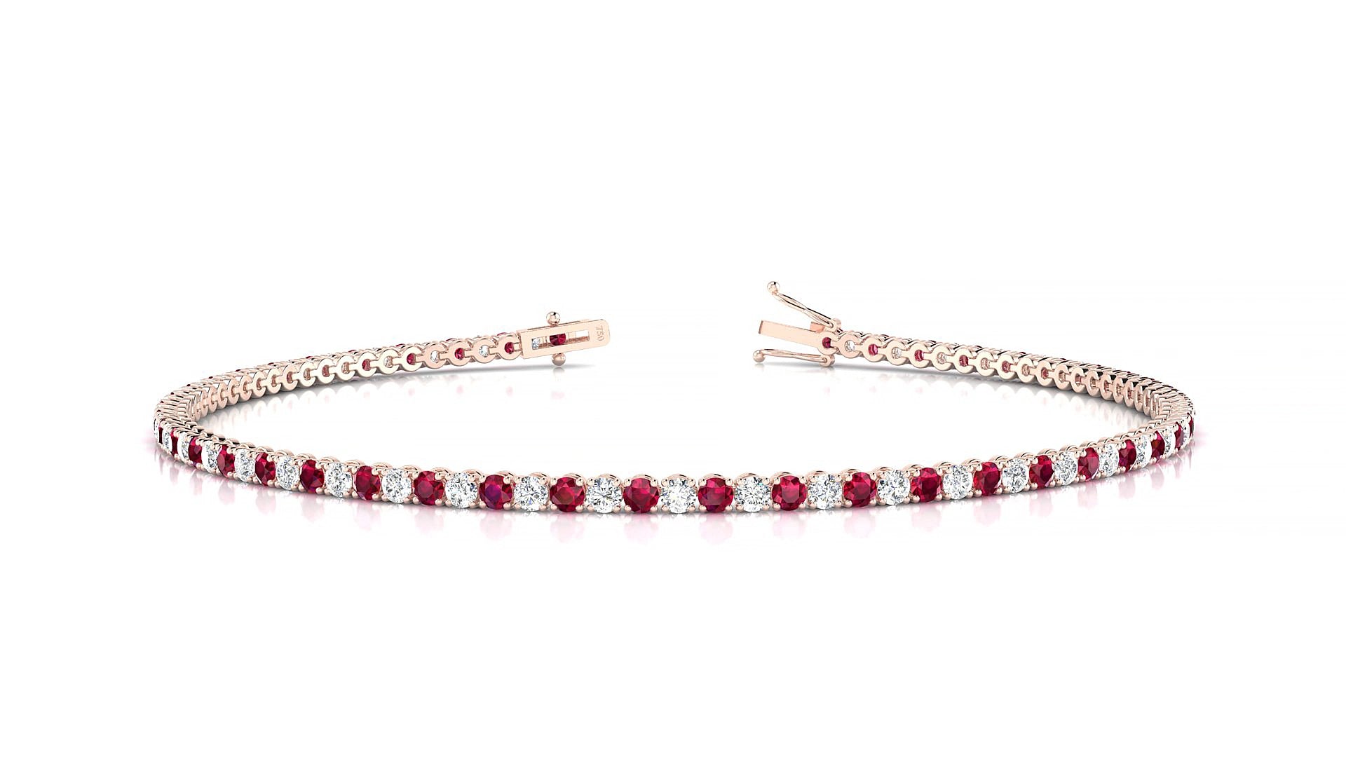 Firenze 1-1 | 18k Rose Gold 1.7 mm Round Natural Ruby & Diamond 20 cm Tennis Bracelet