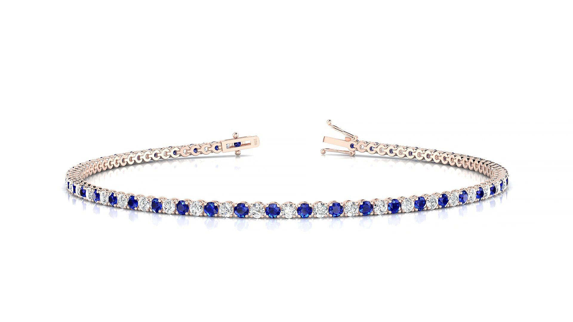 Firenze 1-1 | 18k Rose Gold 1.7 mm Round Natural Sapphire & Diamond 16 cm Tennis Bracelet