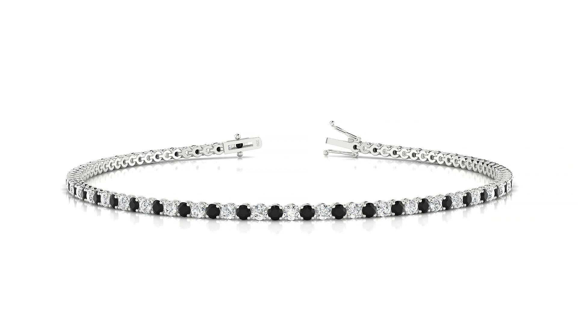 Firenze 1-1 | 18k White Gold 1.7 mm Round Natural Black Diamond & Diamond 15 cm Tennis Bracelet