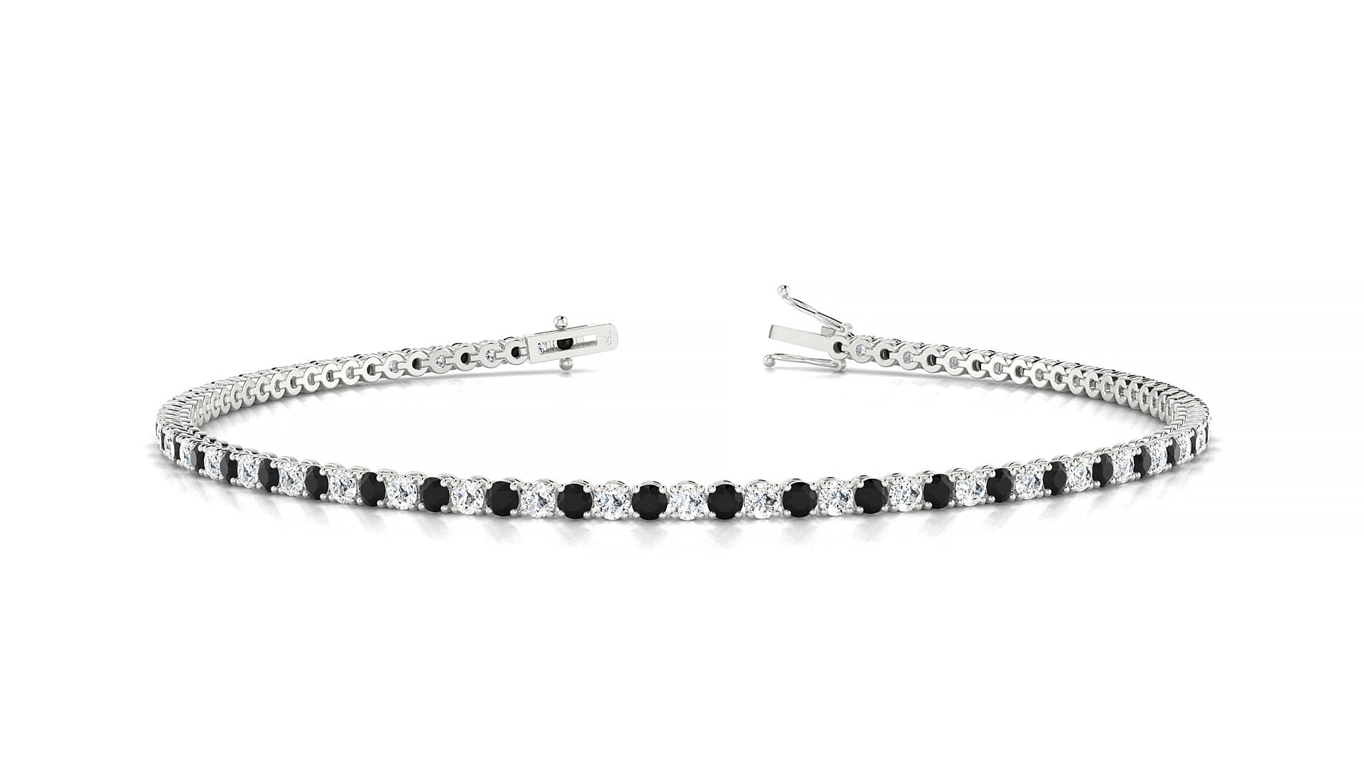 Firenze 1-1 | 18k White Gold 1.7 mm Round Natural Black Diamond & Diamond Tennis Bracelet