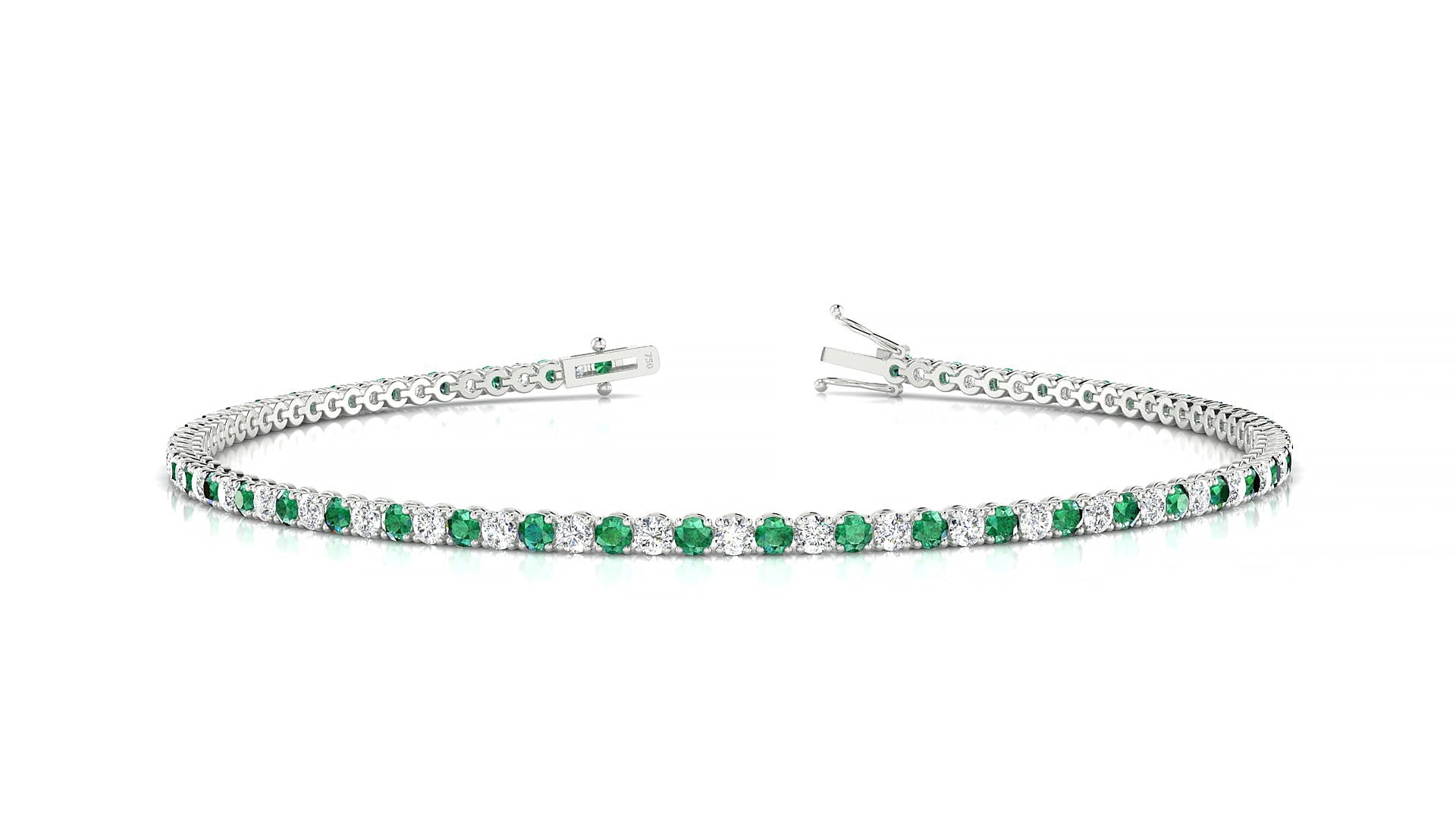 Firenze 1-1 | 18k White Gold 1.7 mm Round Natural Emerald & Diamond 17 cm Tennis Bracelet