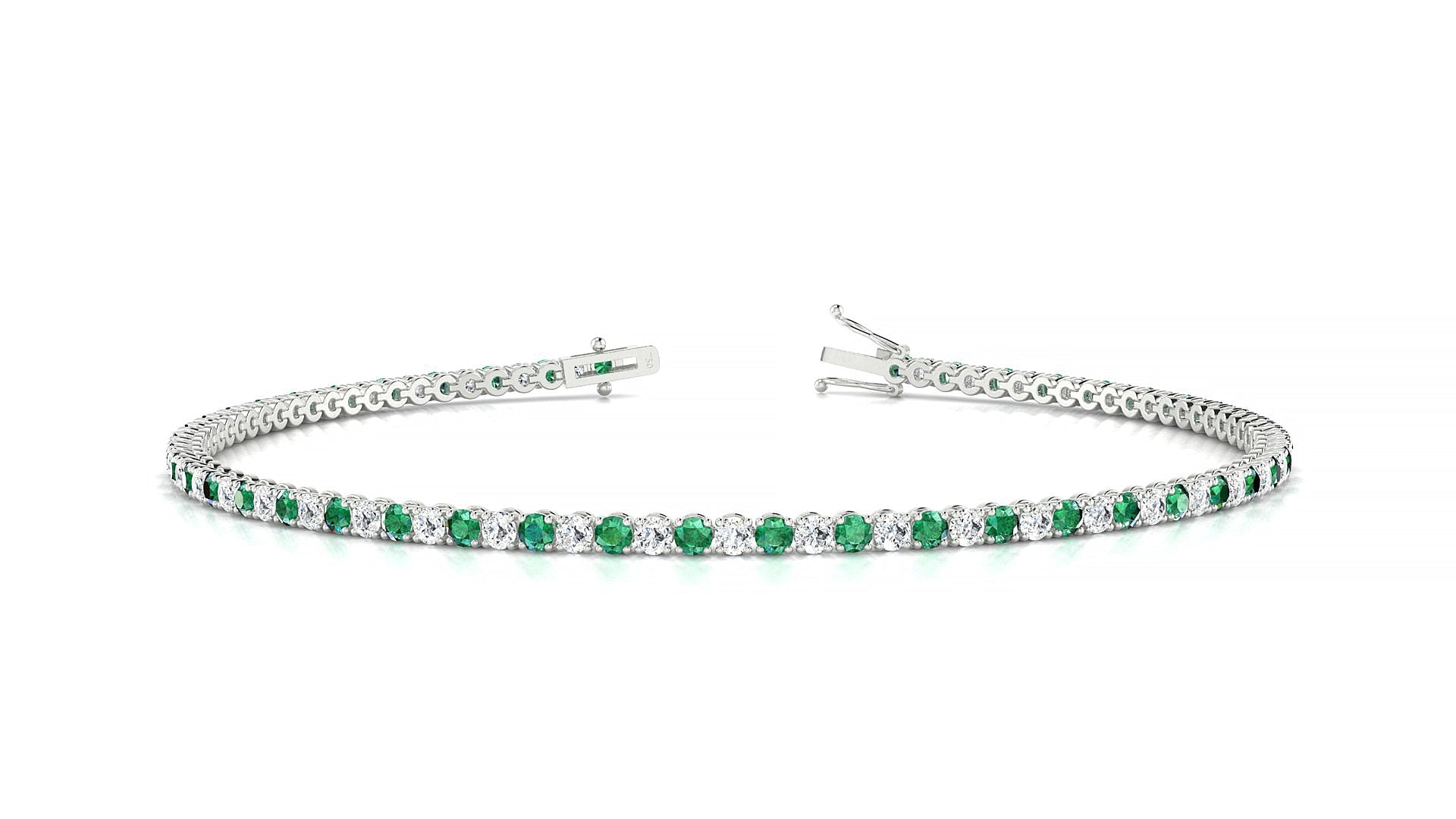 Firenze 1-1 | 18k White Gold 1.7 mm Round Natural Emerald & Diamond Tennis Bracelet