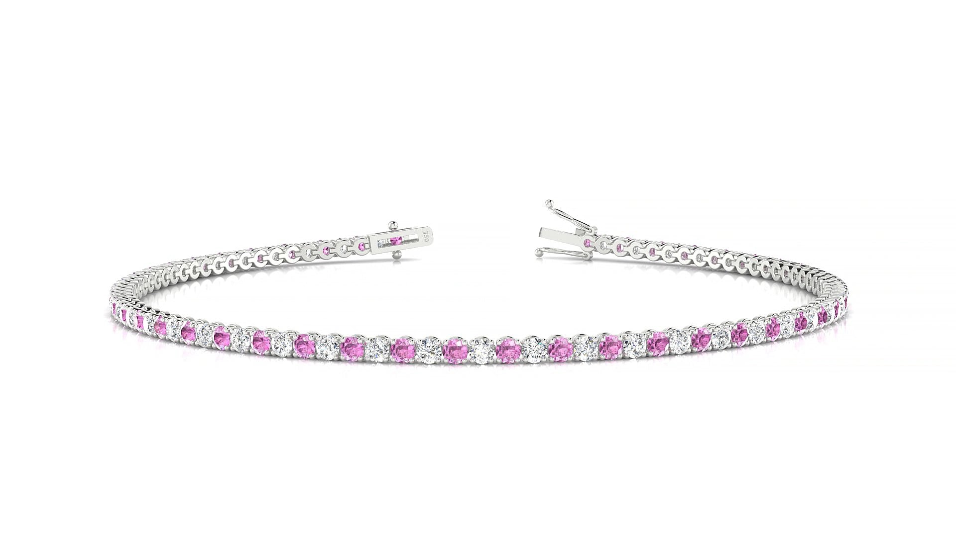 Firenze 1-1 | 18k White Gold 1.7 mm Round Natural Pink Sapphire & Diamond 17 cm Tennis Bracelet