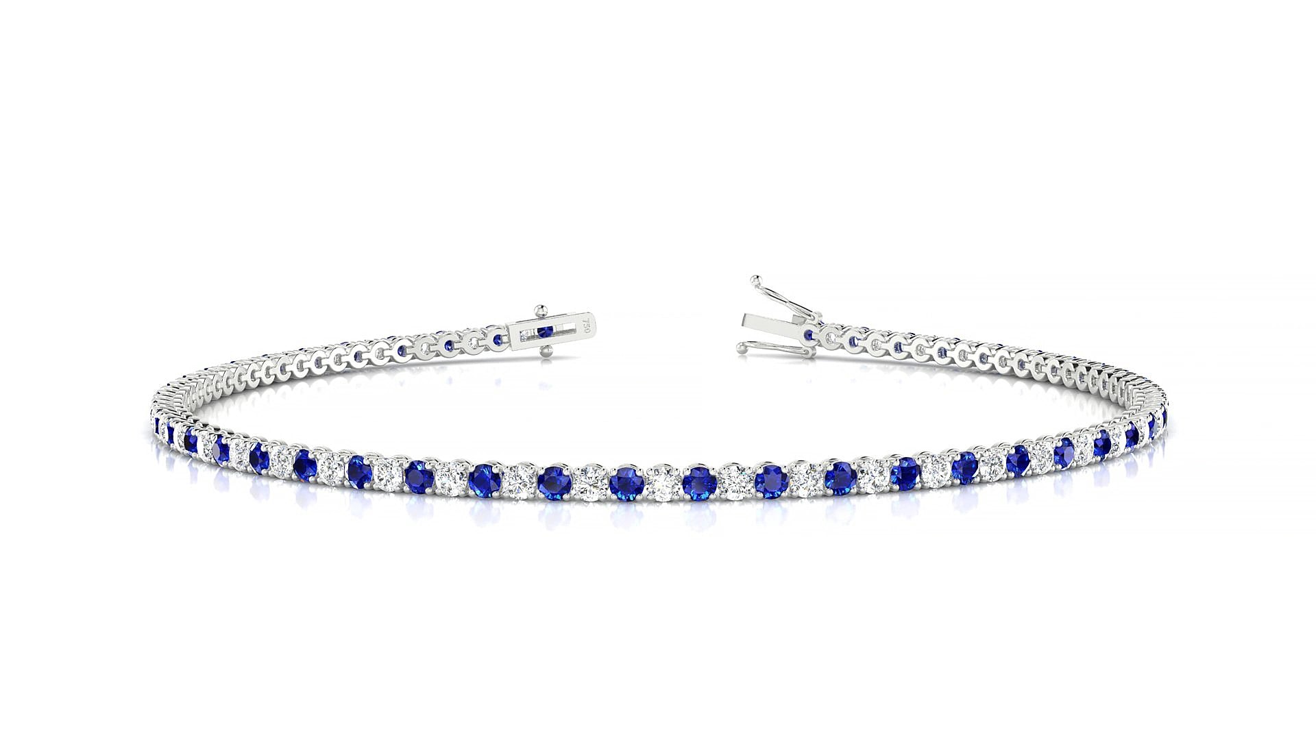 Firenze 1-1 | 18k White Gold 1.7 mm Round Natural Sapphire & Diamond 19 cm Tennis Bracelet