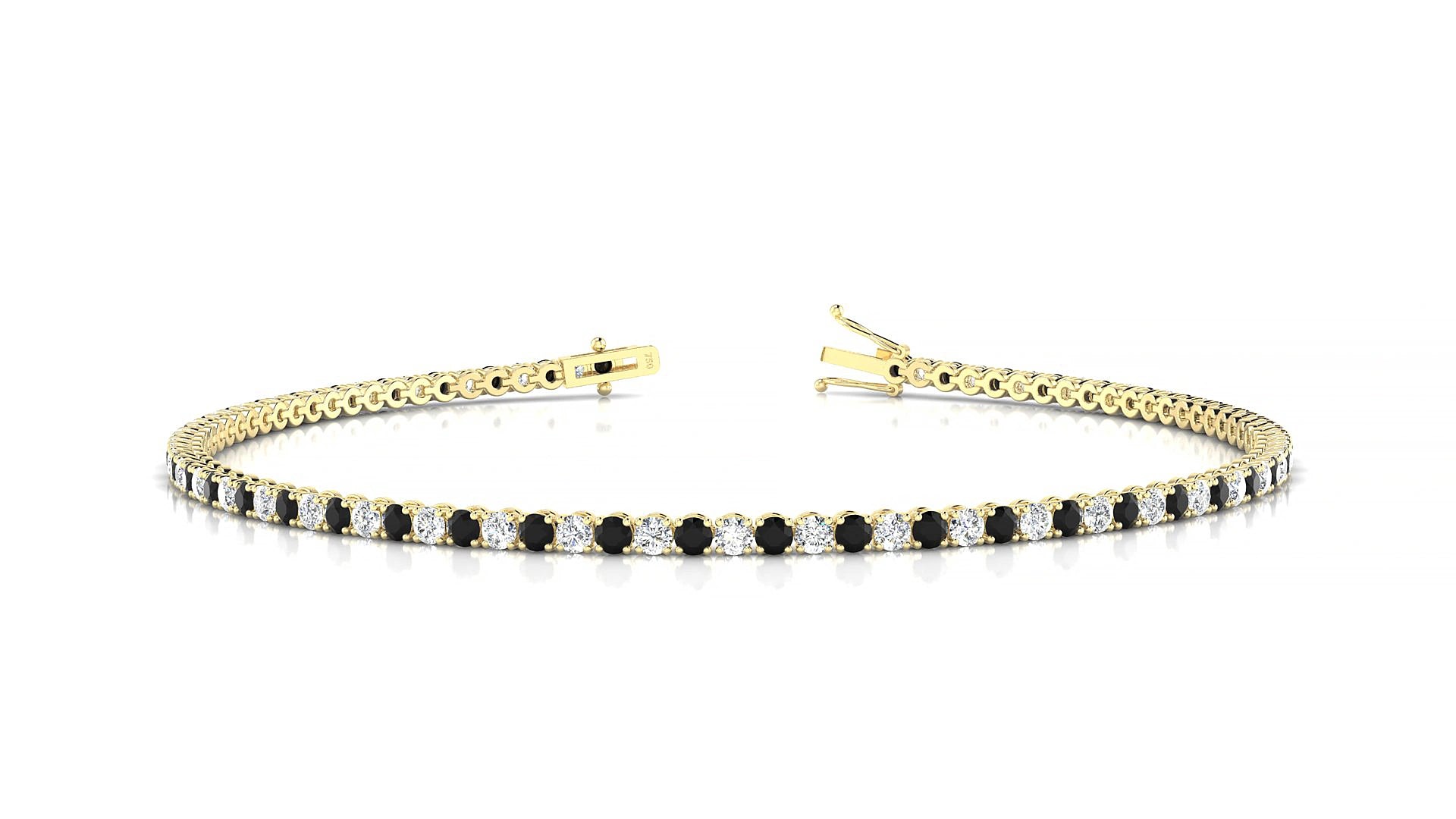 Firenze 1-1 | 18k Yellow Gold 1.7 mm Round Natural Black Diamond & Diamond 20 cm Tennis Bracelet