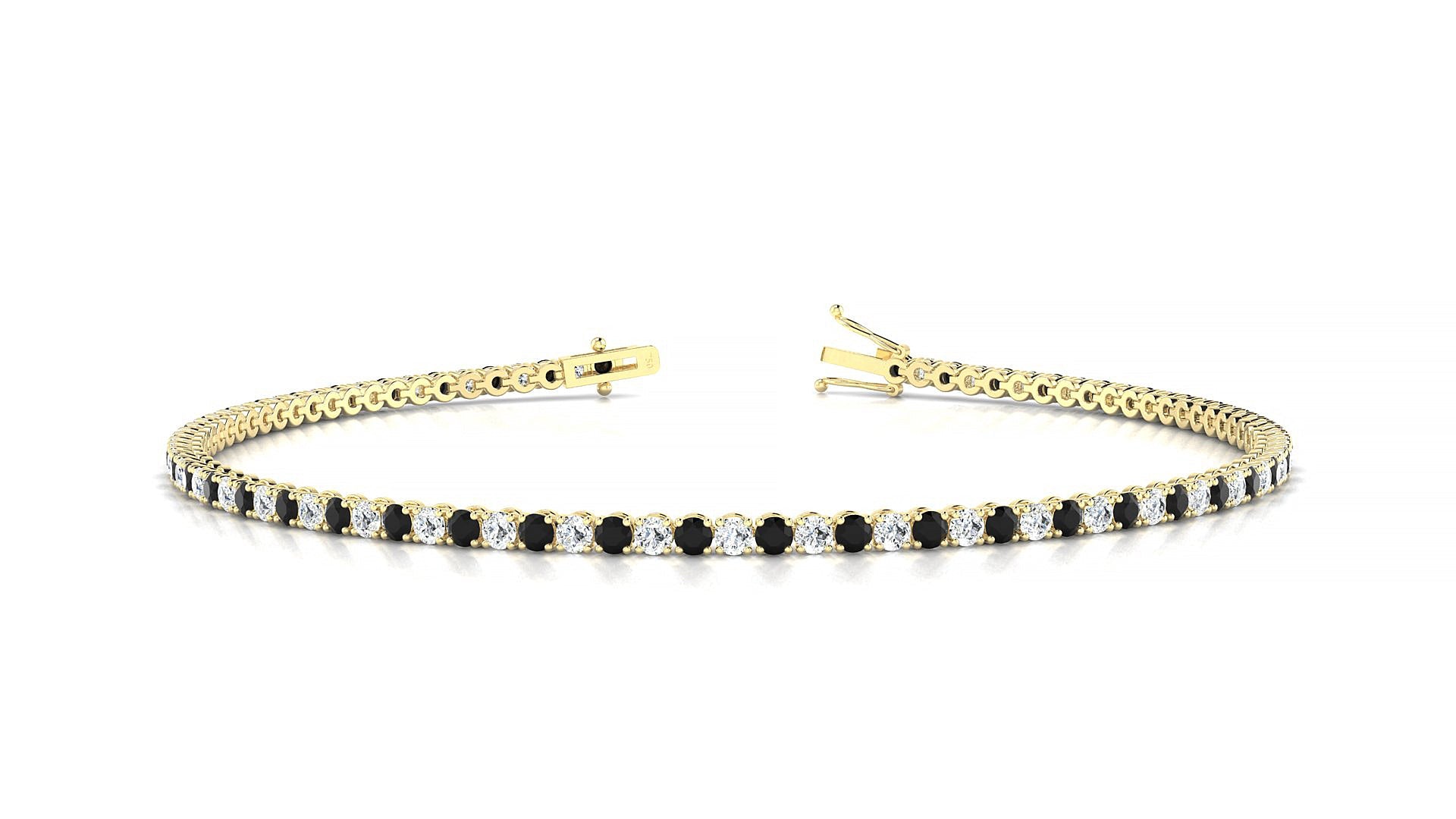 Firenze 1-1 | 18k Yellow Gold 1.7 mm Round Natural Black Diamond & Diamond Tennis Bracelet