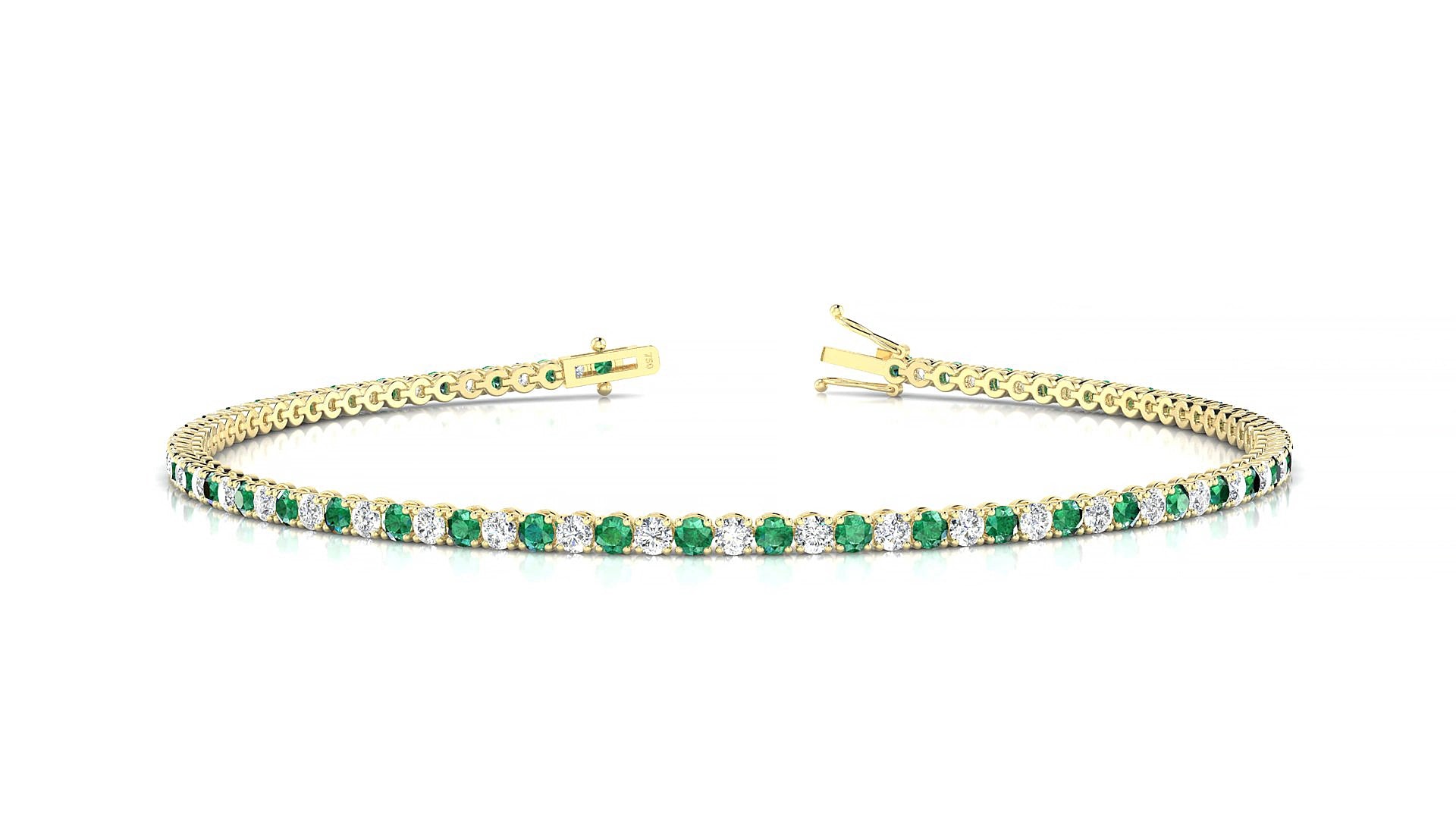 Firenze 1-1 | 18k Yellow Gold 1.7 mm Round Natural Emerald & Diamond 17 cm Tennis Bracelet