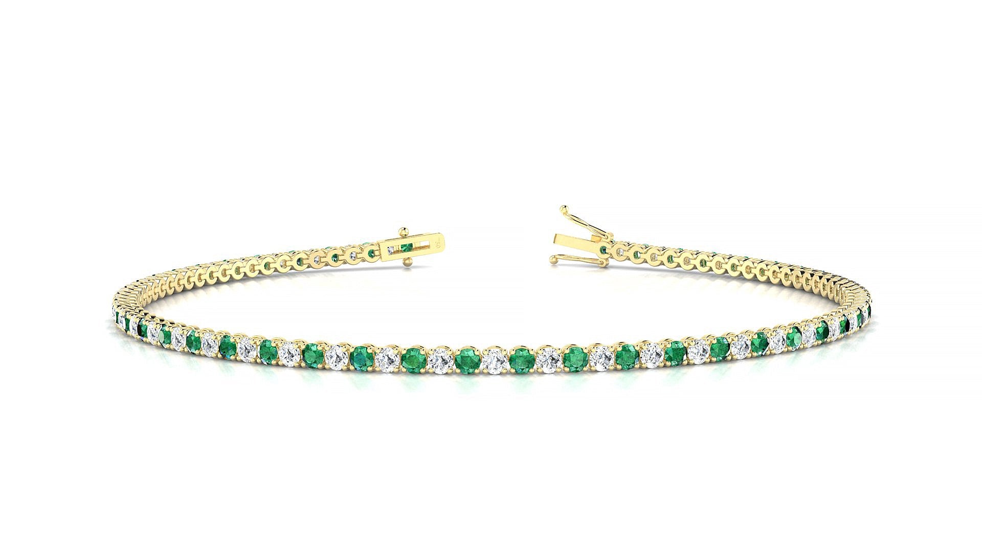 Firenze 1-1 | 18k Yellow Gold 1.7 mm Round Natural Emerald & Diamond Tennis Bracelet