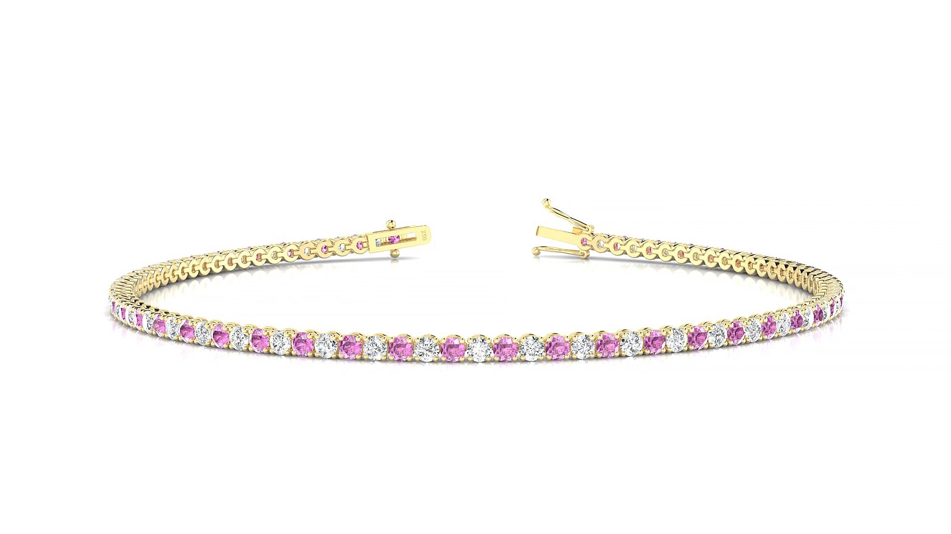 Firenze 1-1 | 18k Yellow Gold 1.7 mm Round Natural Pink Sapphire & Diamond 19 cm Tennis Bracelet