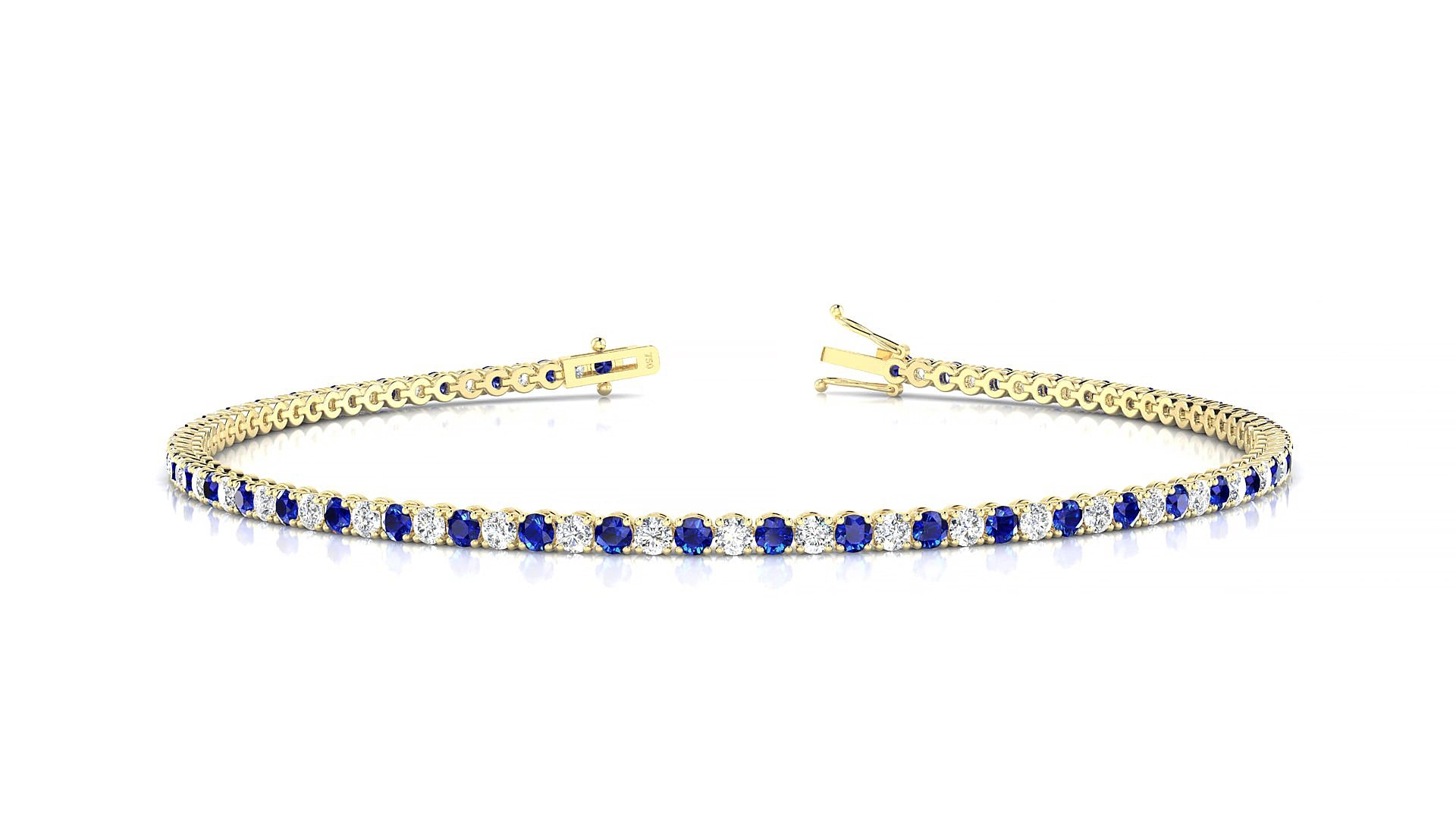 Firenze 1-1 | 18k Yellow Gold 1.7 mm Round Natural Sapphire & Diamond 17 cm Tennis Bracelet