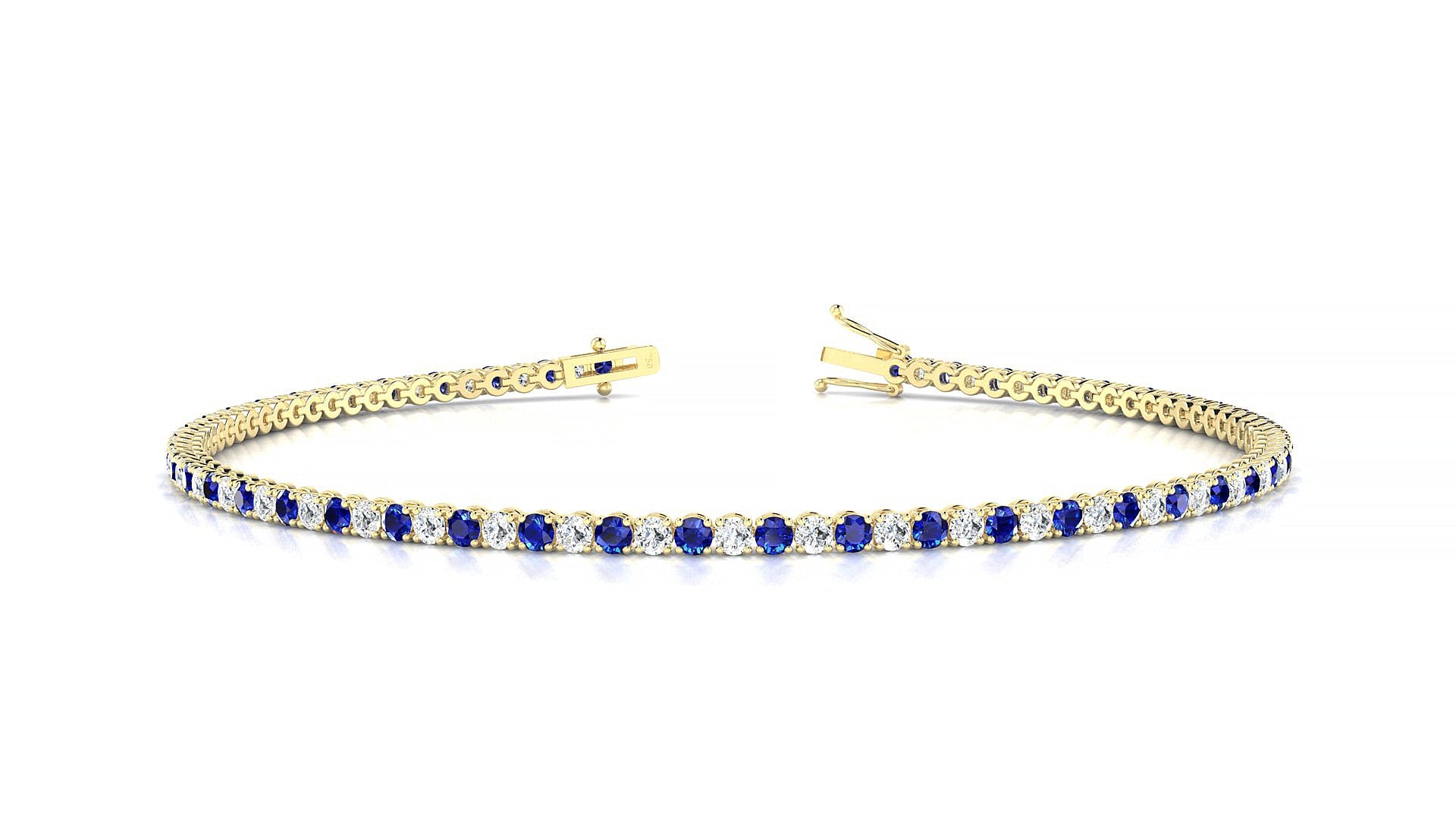 Firenze 1-1 | 18k Yellow Gold 1.7 mm Round Natural Sapphire & Diamond Tennis Bracelet
