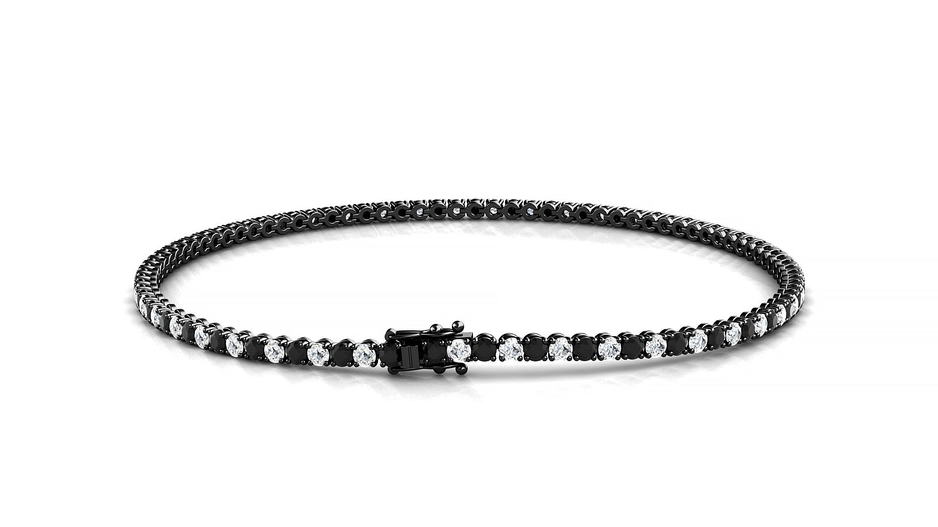 Firenze 1-1 | 18k Black Gold 1.7 mm Round Natural Black Diamond & Diamond Tennis Bracelet