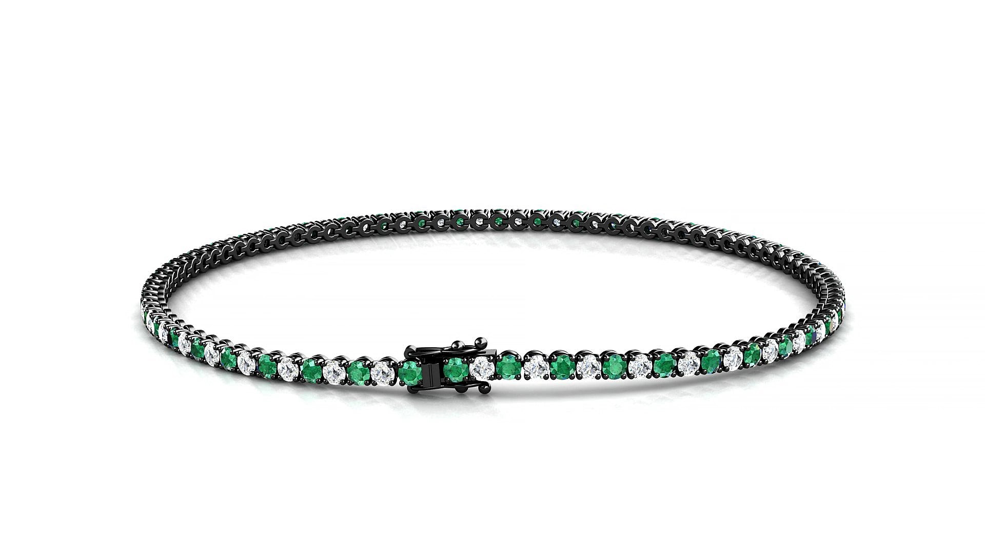 Firenze 1-1 | 18k Black Gold 1.7 mm Round Natural Emerald & Diamond 18 cm Tennis Bracelet