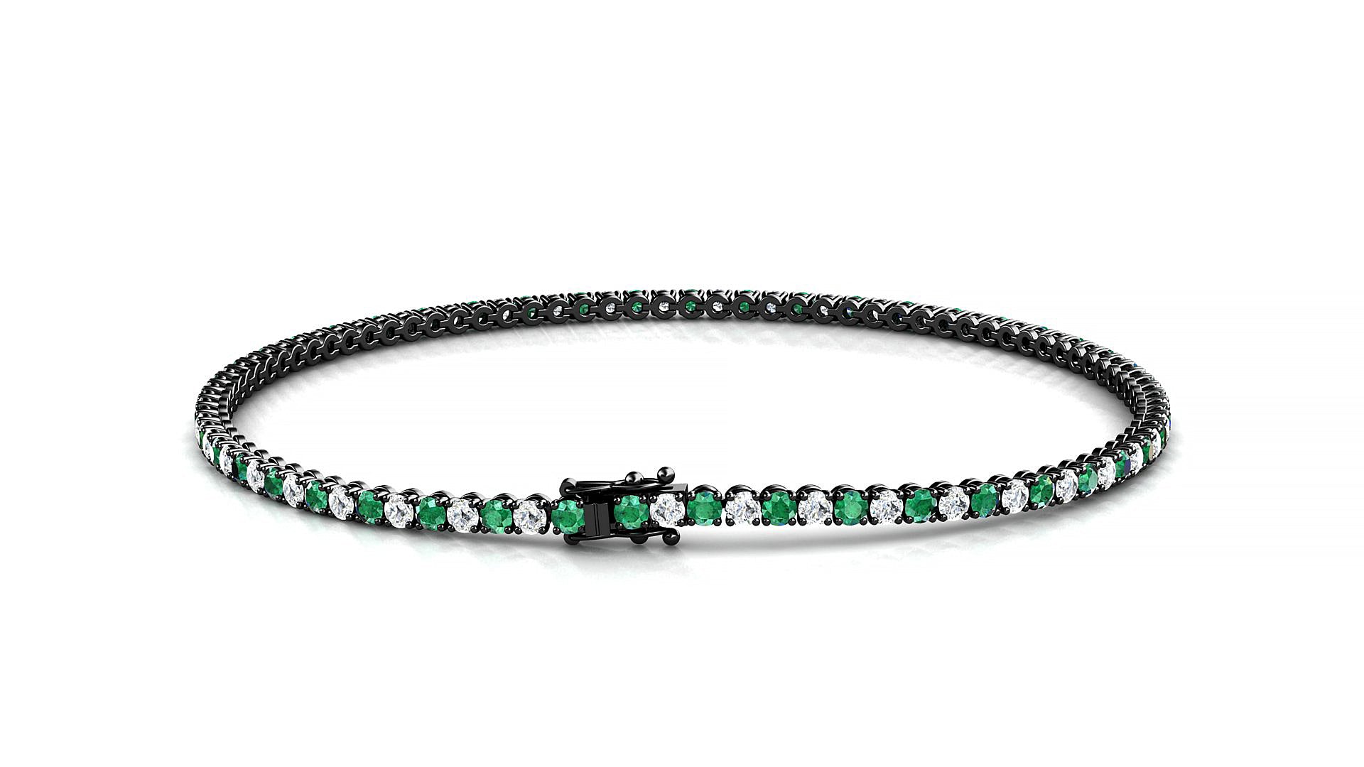 Firenze 1-1 | 18k Black Gold 1.7 mm Round Natural Emerald & Diamond Tennis Bracelet
