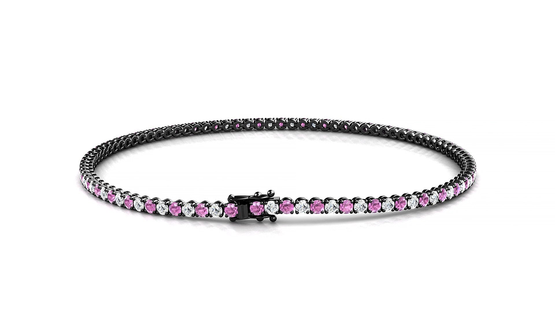 Firenze 1-1 | 18k Black Gold 1.7 mm Round Natural Pink Sapphire & Diamond 15 cm Tennis Bracelet