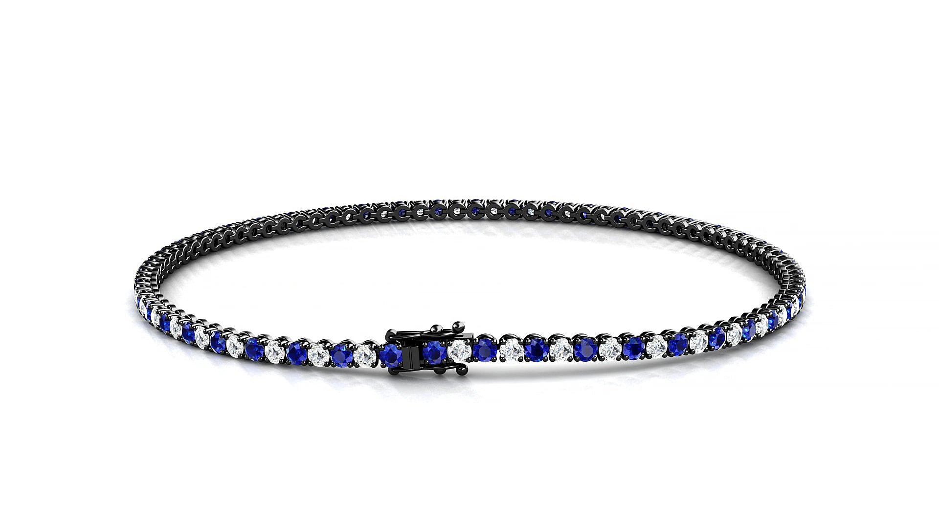 Firenze 1-1 | 18k Black Gold 1.7 mm Round Natural Sapphire & Diamond 20 cm Tennis Bracelet