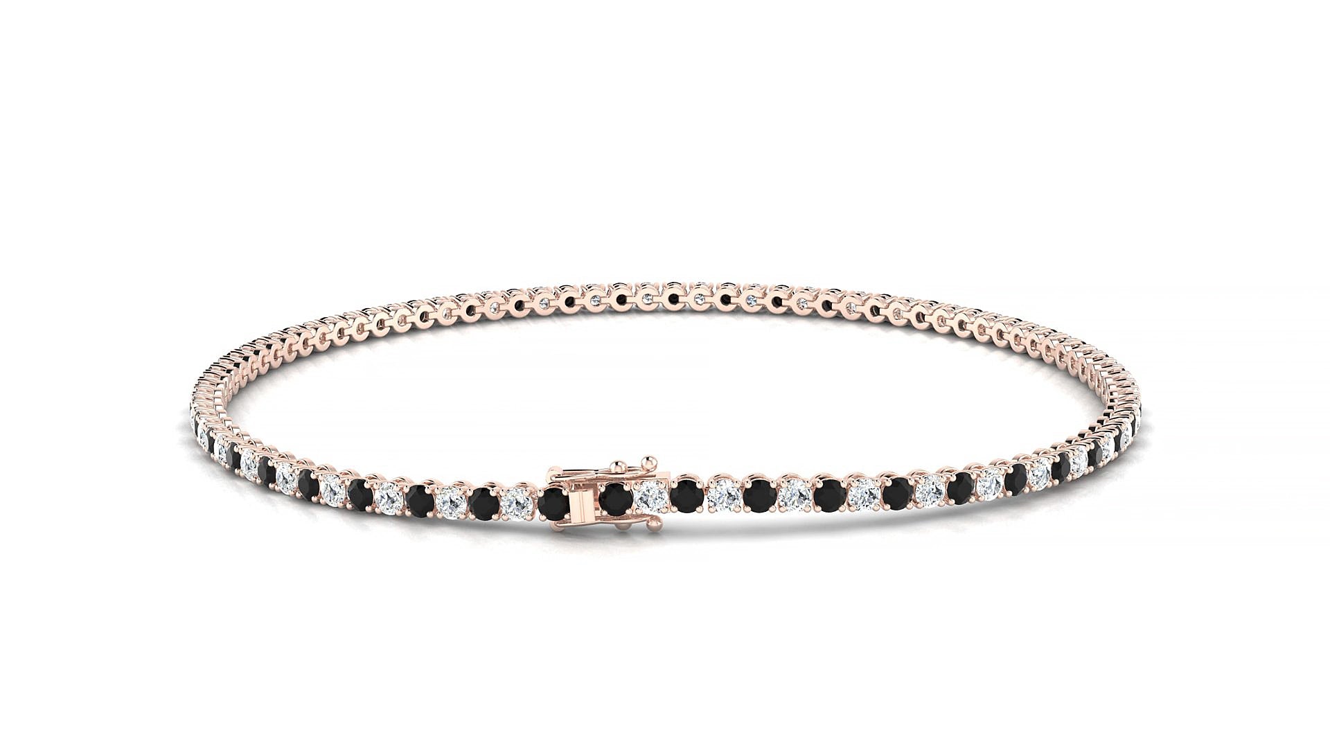 Firenze 1-1 | 18k Rose Gold 1.7 mm Round Natural Black Diamond & Diamond 19 cm Tennis Bracelet