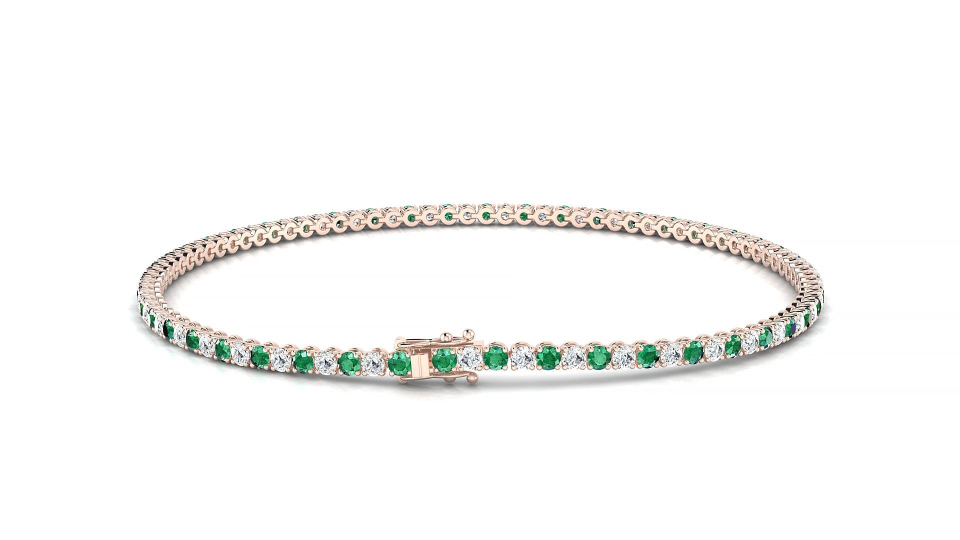 Firenze 1-1 | 18k Rose Gold 1.7 mm Round Natural Emerald & Diamond Tennis Bracelet