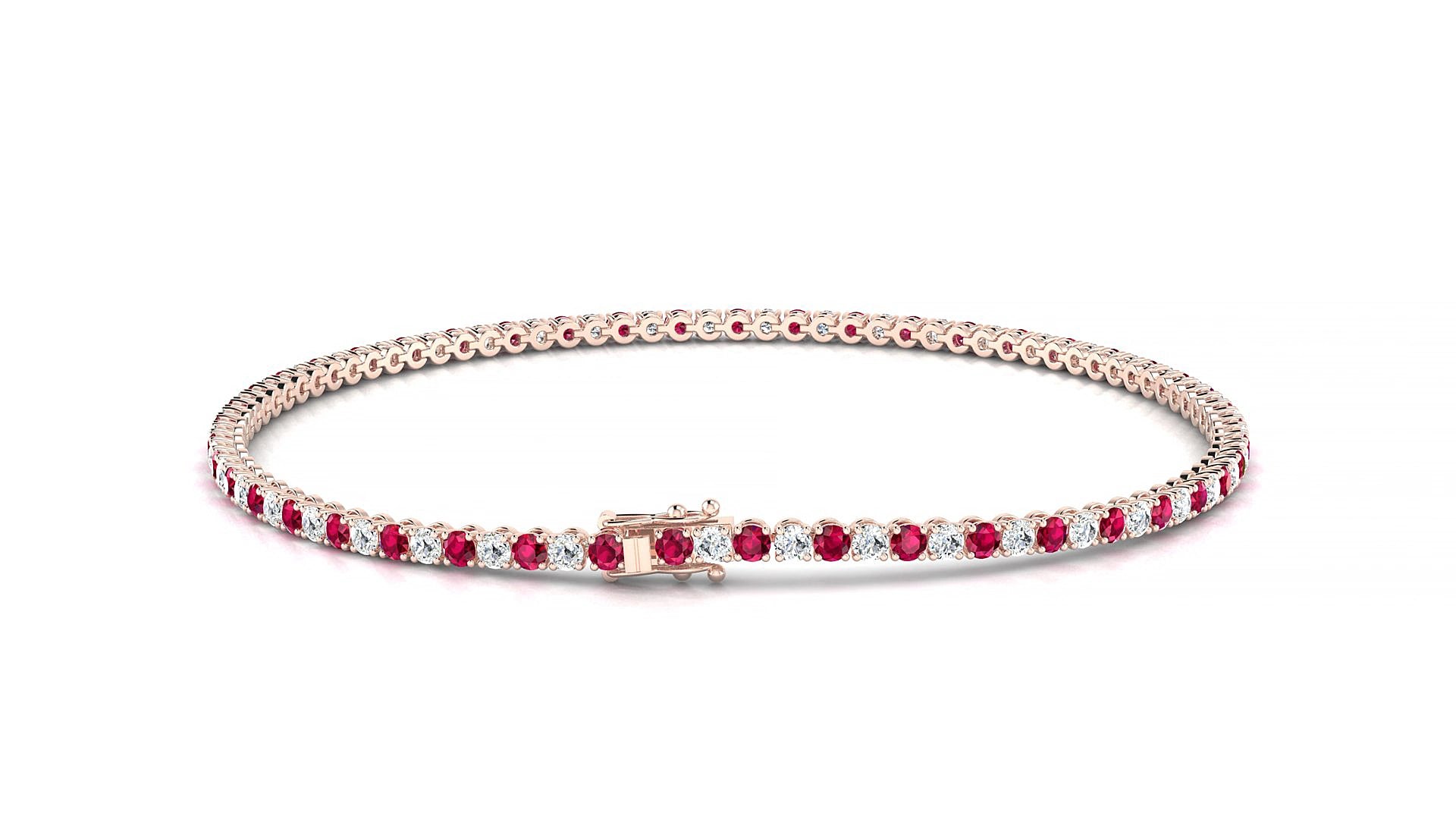 Firenze 1-1 | 18k Rose Gold 1.7 mm Round Natural Ruby & Diamond 17 cm Tennis Bracelet
