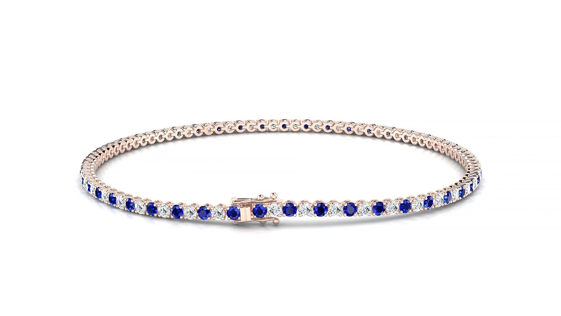 Firenze 1-1 | 18k Rose Gold 1.7 mm Round Natural Sapphire & Diamond 18 cm Tennis Bracelet
