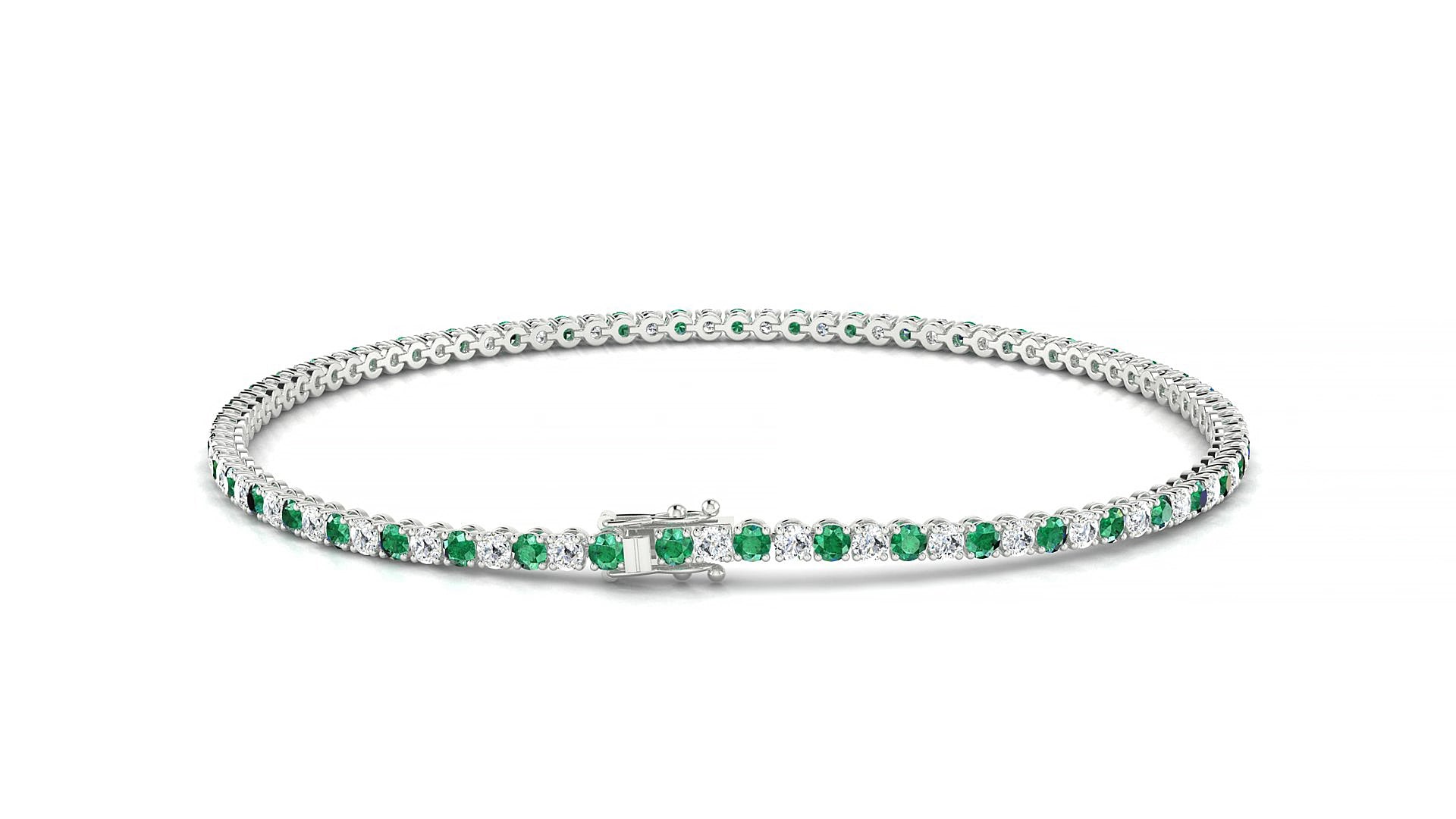 Firenze 1-1 | 18k White Gold 1.7 mm Round Natural Emerald & Diamond 15 cm Tennis Bracelet