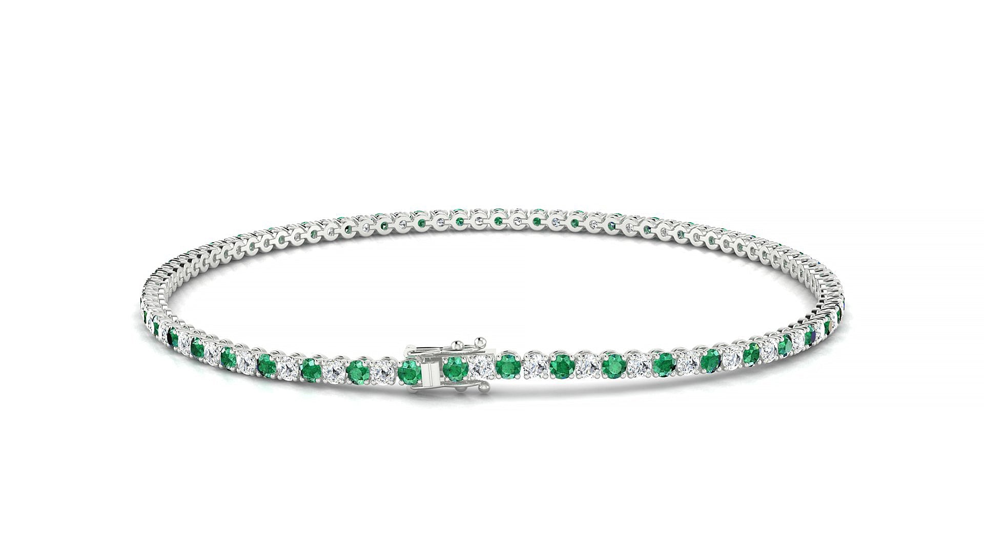 Firenze 1-1 | 18k White Gold 1.7 mm Round Natural Emerald & Diamond Tennis Bracelet