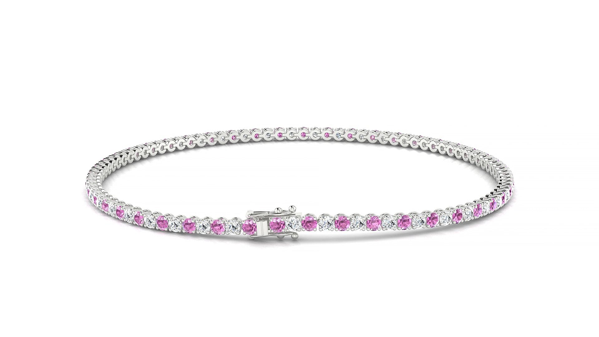 Firenze 1-1 | 18k White Gold 1.7 mm Round Natural Pink Sapphire & Diamond 17 cm Tennis Bracelet