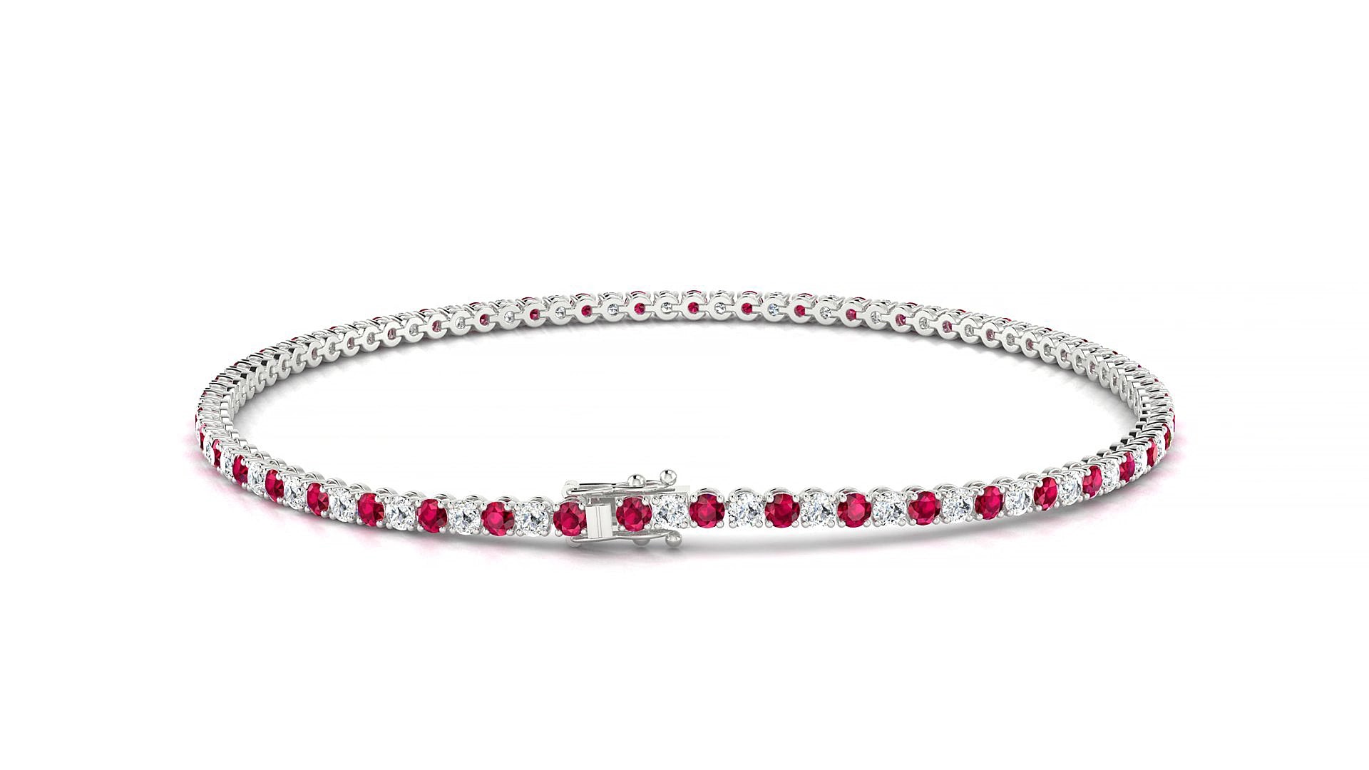 Firenze 1-1 | 18k White Gold 1.7 mm Round Natural Ruby & Diamond 18 cm Tennis Bracelet