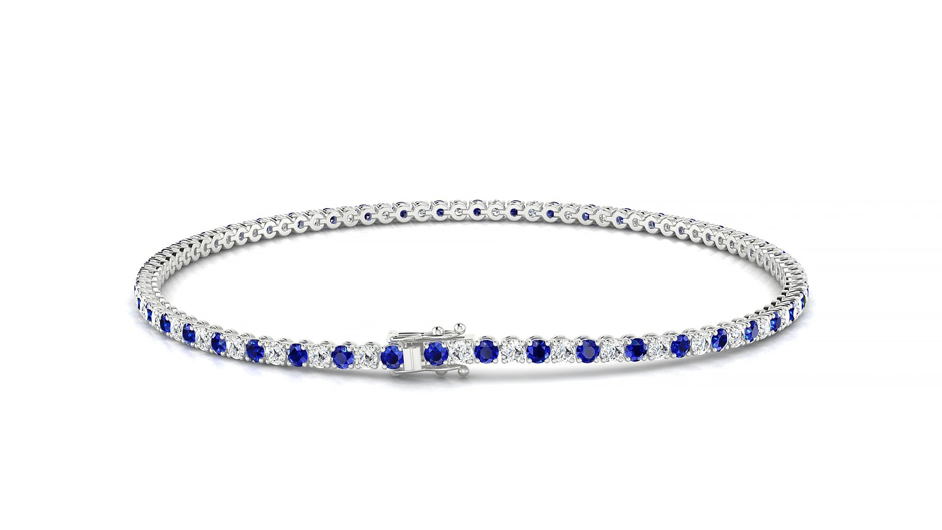 Firenze 1-1 | 18k White Gold 1.7 mm Round Natural Sapphire & Diamond 16 cm Tennis Bracelet