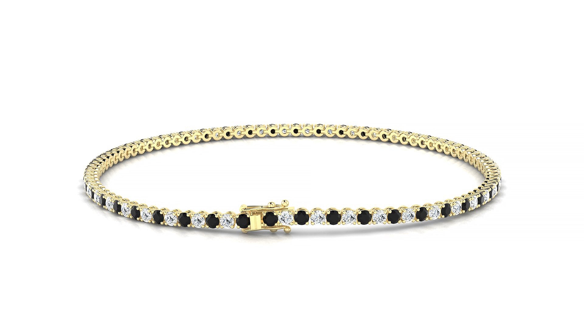 Firenze 1-1 | 18k Yellow Gold 1.7 mm Round Natural Black Diamond & Diamond Tennis Bracelet