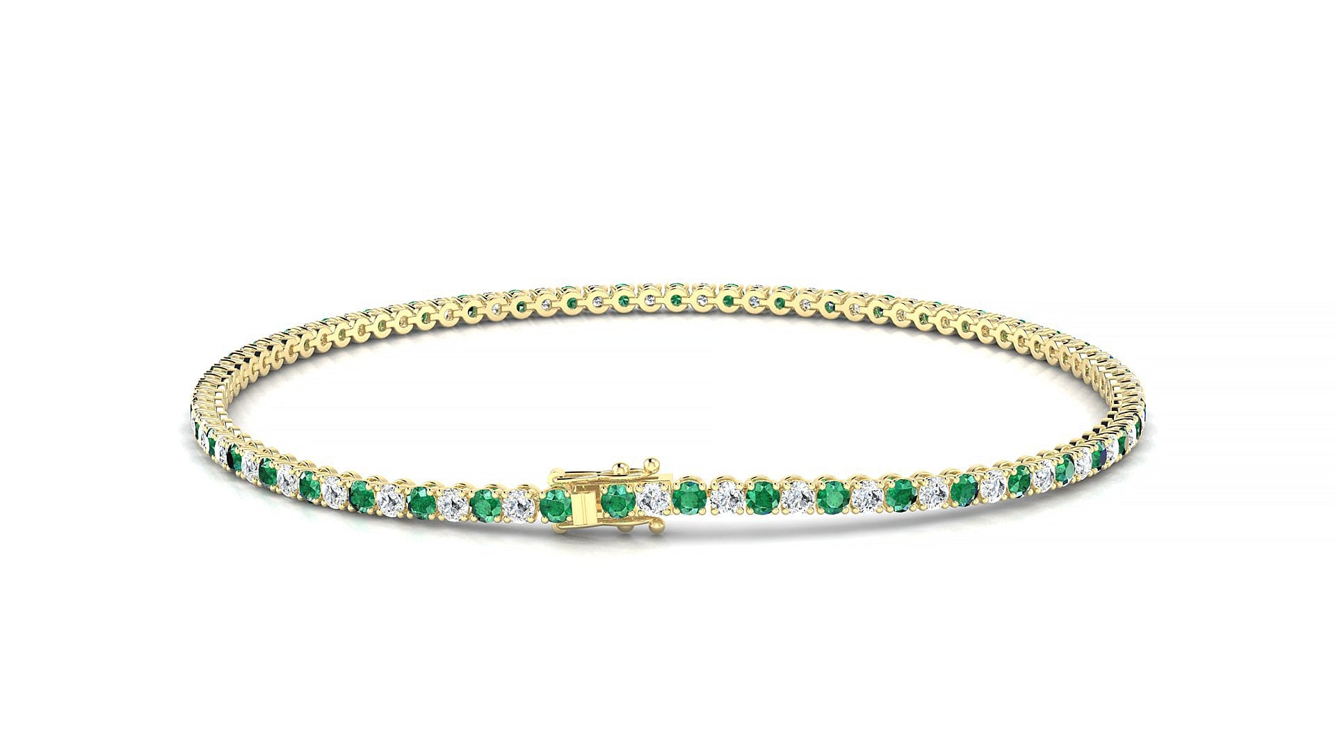 Firenze 1-1 | 18k Yellow Gold 1.7 mm Round Natural Emerald & Diamond Tennis Bracelet