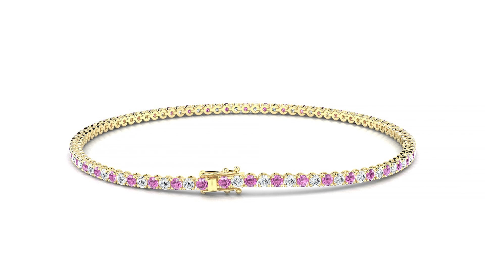 Firenze 1-1 | 18k Yellow Gold 1.7 mm Round Natural Pink Sapphire & Diamond 17 cm Tennis Bracelet