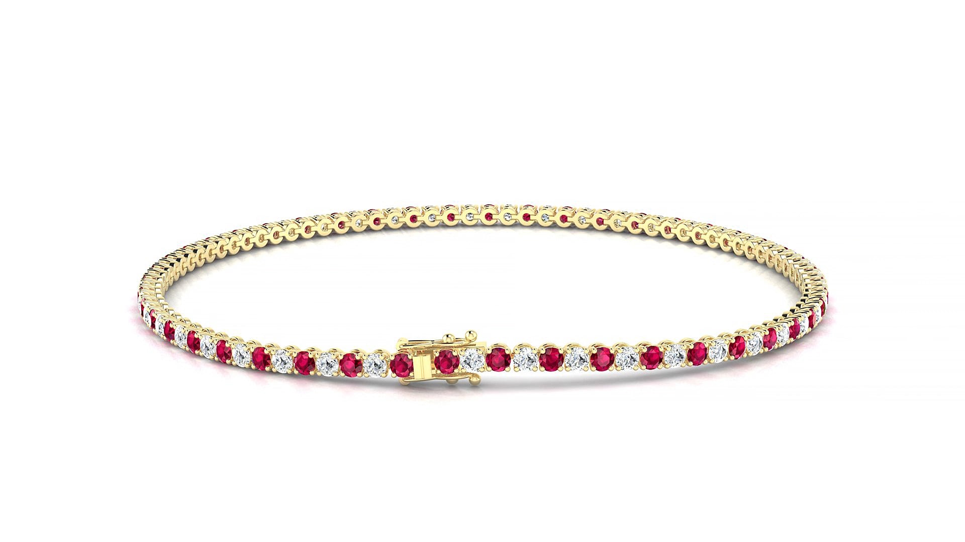Firenze 1-1 | 18k Yellow Gold 1.7 mm Round Natural Ruby & Diamond 20 cm Tennis Bracelet