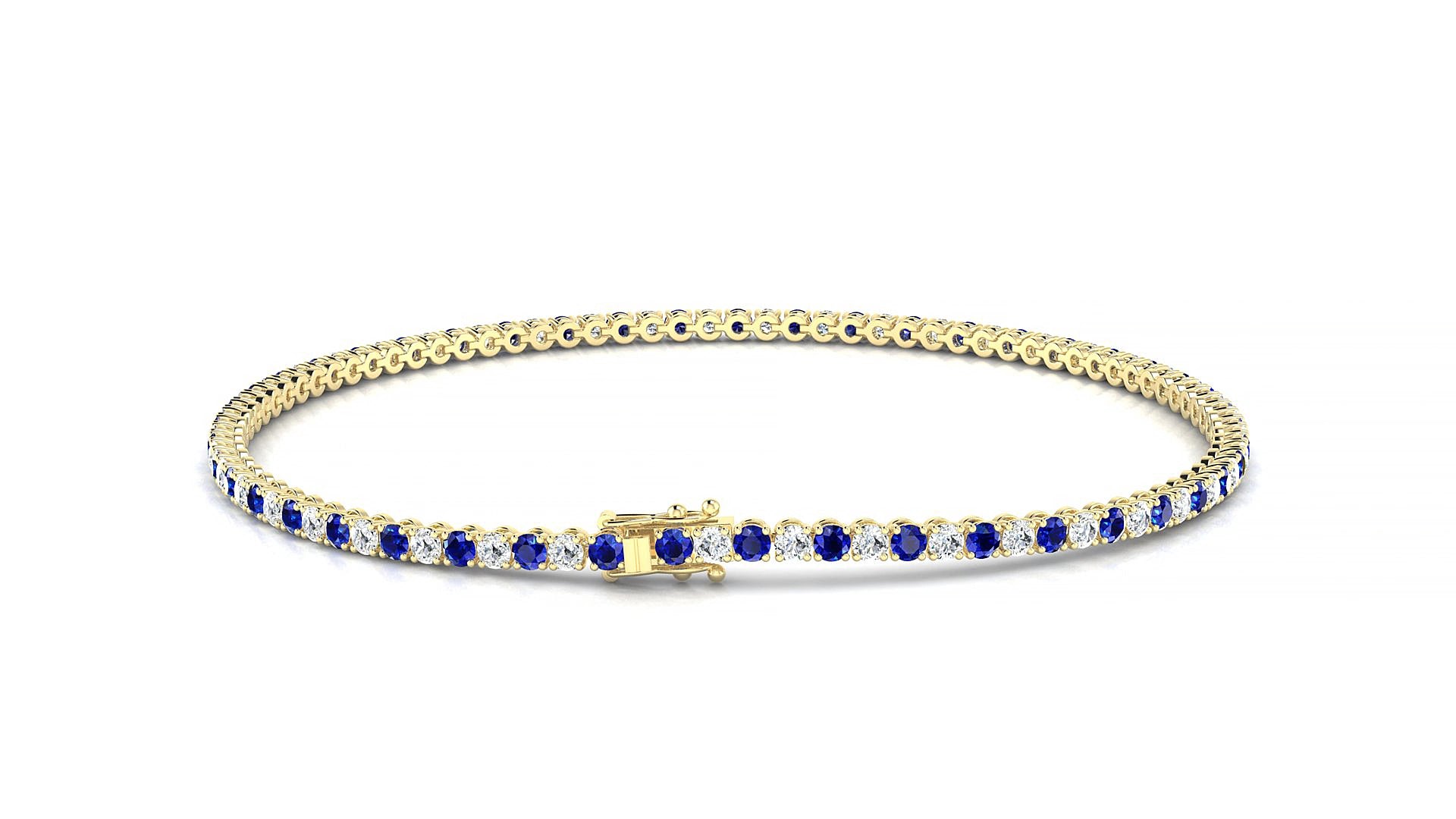 Firenze 1-1 | 18k Yellow Gold 1.7 mm Round Natural Sapphire & Diamond 20 cm Tennis Bracelet