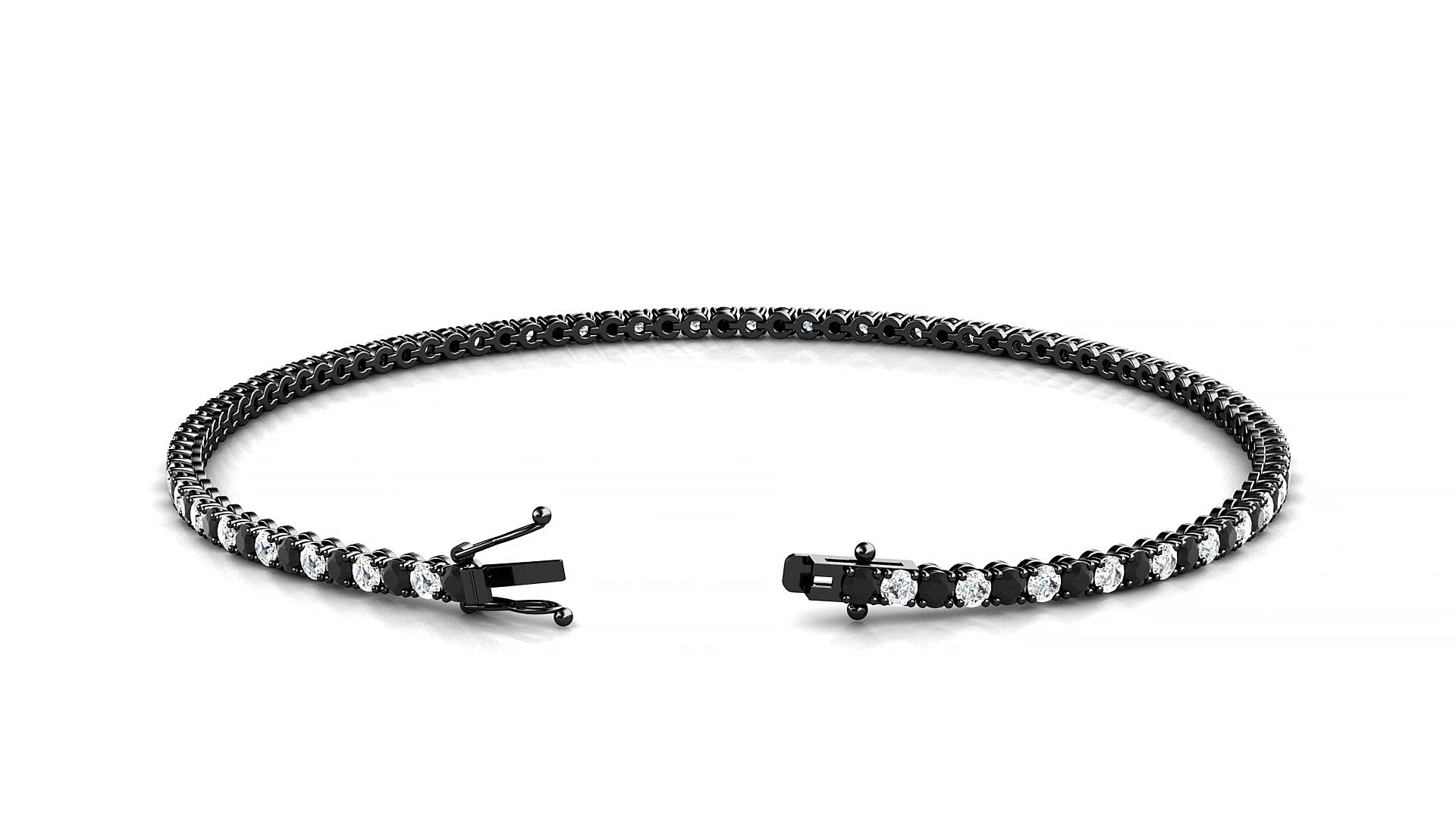Firenze 1-1 | 18k Black Gold 1.7 mm Round Natural Black Diamond & Diamond 15 cm Tennis Bracelet