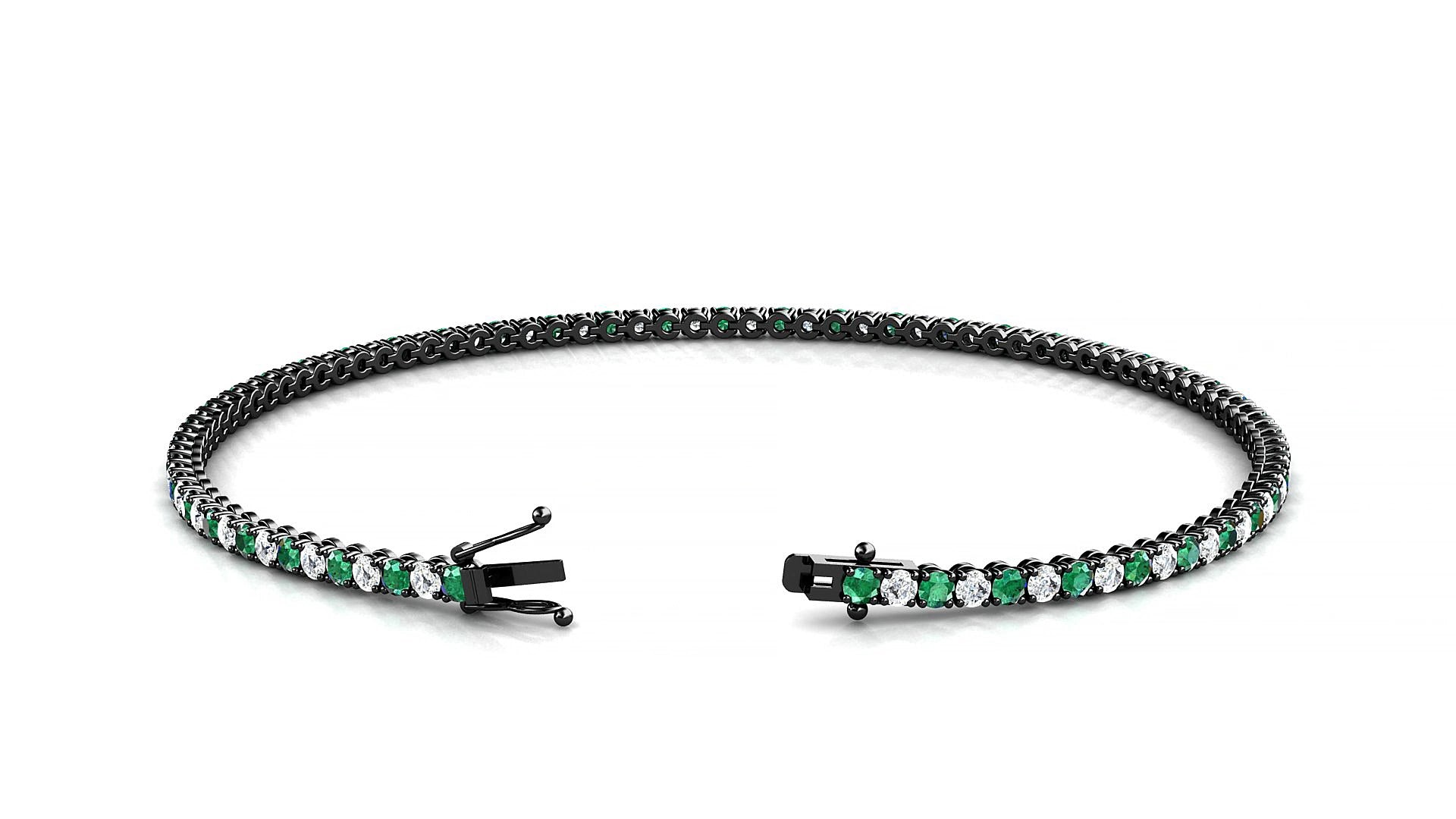 Firenze 1-1 | 18k Black Gold 1.7 mm Round Natural Emerald & Diamond 19 cm Tennis Bracelet
