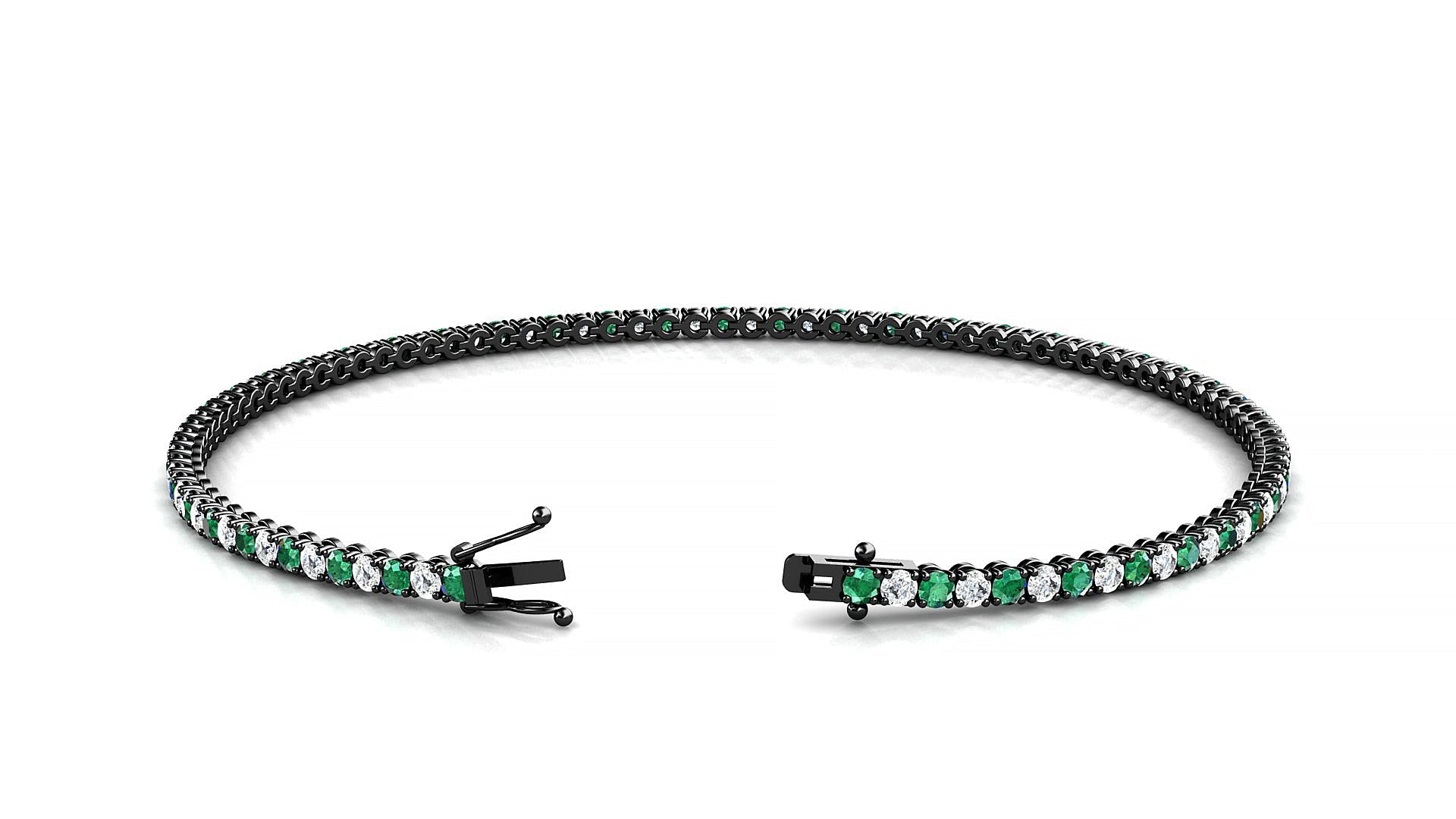 Firenze 1-1 | 18k Black Gold 1.7 mm Round Natural Emerald & Diamond Tennis Bracelet